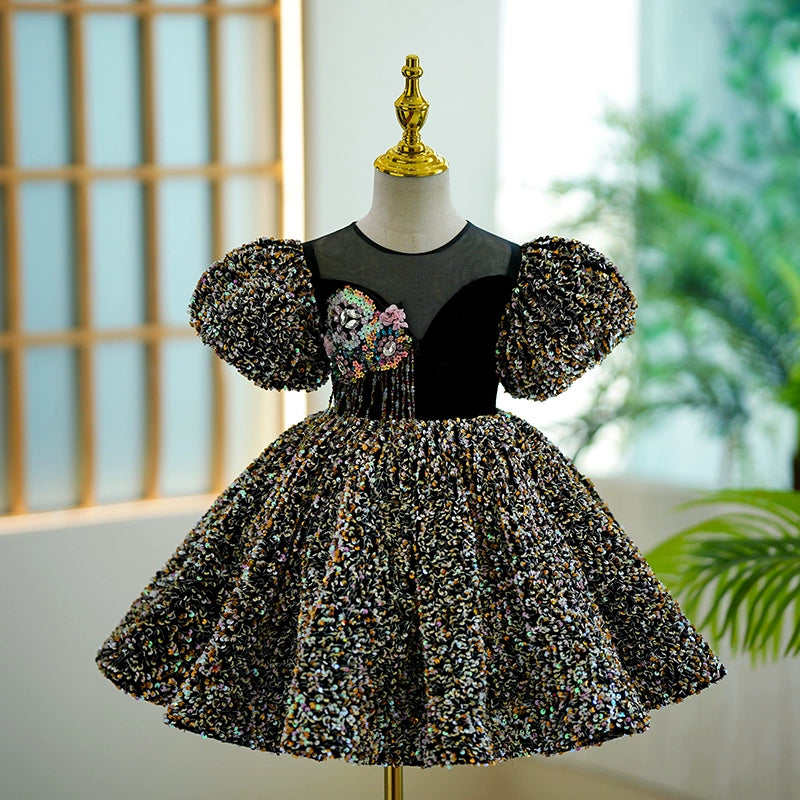 Elegant Black Sequins Pageant Dress for Baby Girls - Princess Birthday Party Gown | Perfect for Pageants, Birthday Parties, and Special Occasions