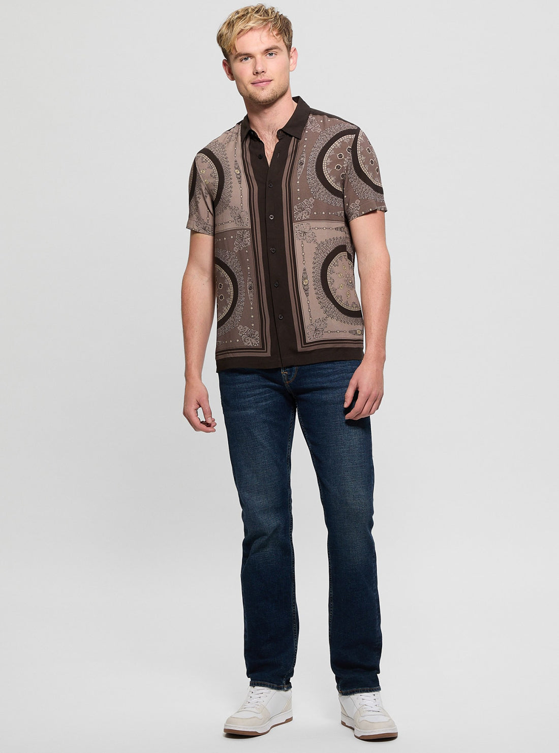 Eco-Friendly Brown Medallion Shirt for Men | Sustainable Fashion | Casual & Formal Wear | Perfect for Office, Parties & Outdoor Events