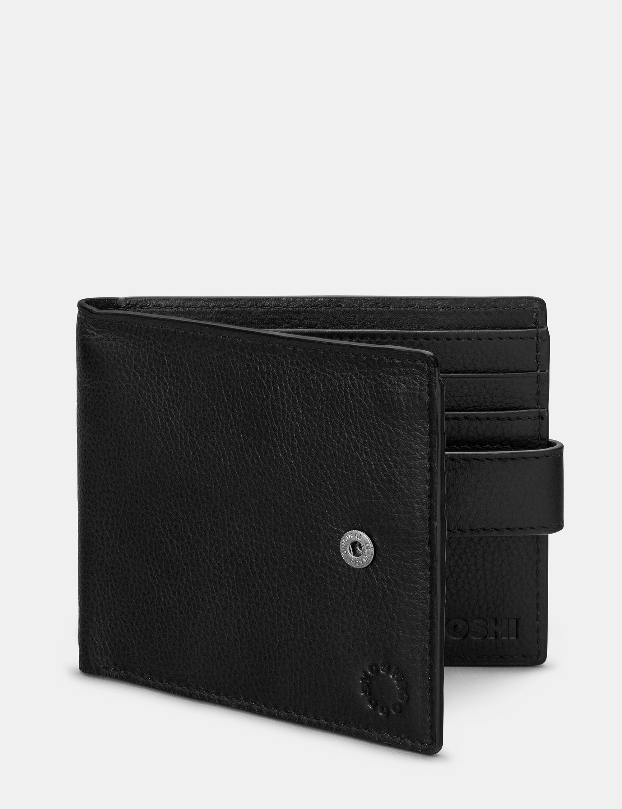 Premium Two-Fold Black Leather Wallet with Tab - Slim & Stylish RFID Blocking Bifold Wallet for Men - Perfect for Everyday Use, Travel & Business