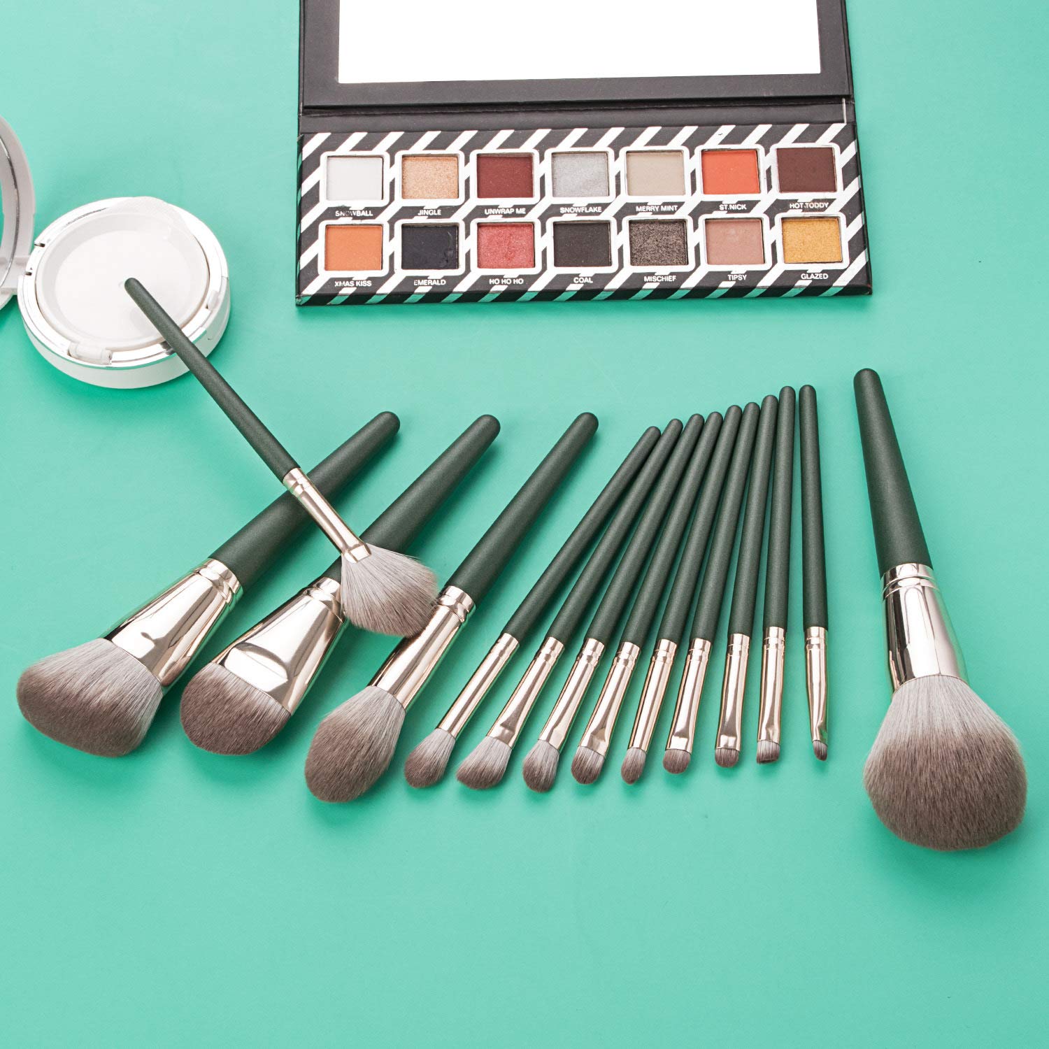 14-Piece Premium Synthetic Makeup Brush Set - Contour, Concealer, Foundation & Eyeshadow Brushes with Green Conical Handle | Perfect for Professional Makeup Artists & Beginners (Green)