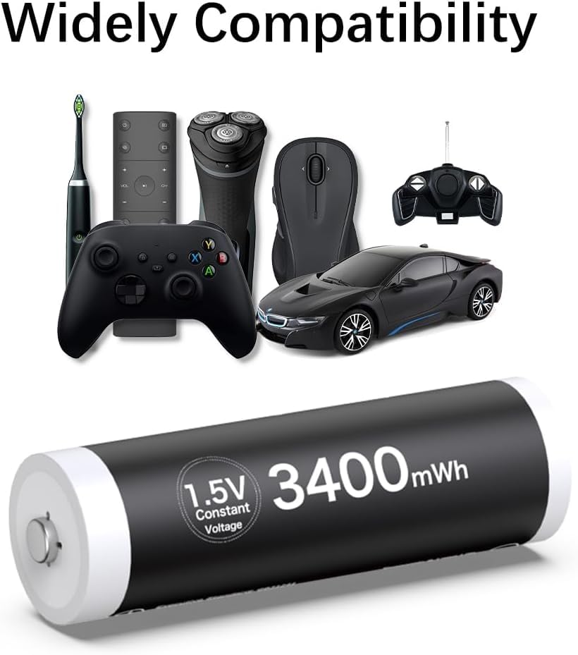 Deleepow AA Rechargeable Lithium Batteries 3400mWh 1.5V with Fast USB LCD Charger - 4 Pack for Household, Cordless Phones, Remote Controls, Electronics - Perfect for Smart Home Devices, Wireless Keyboards & Gaming Controllers