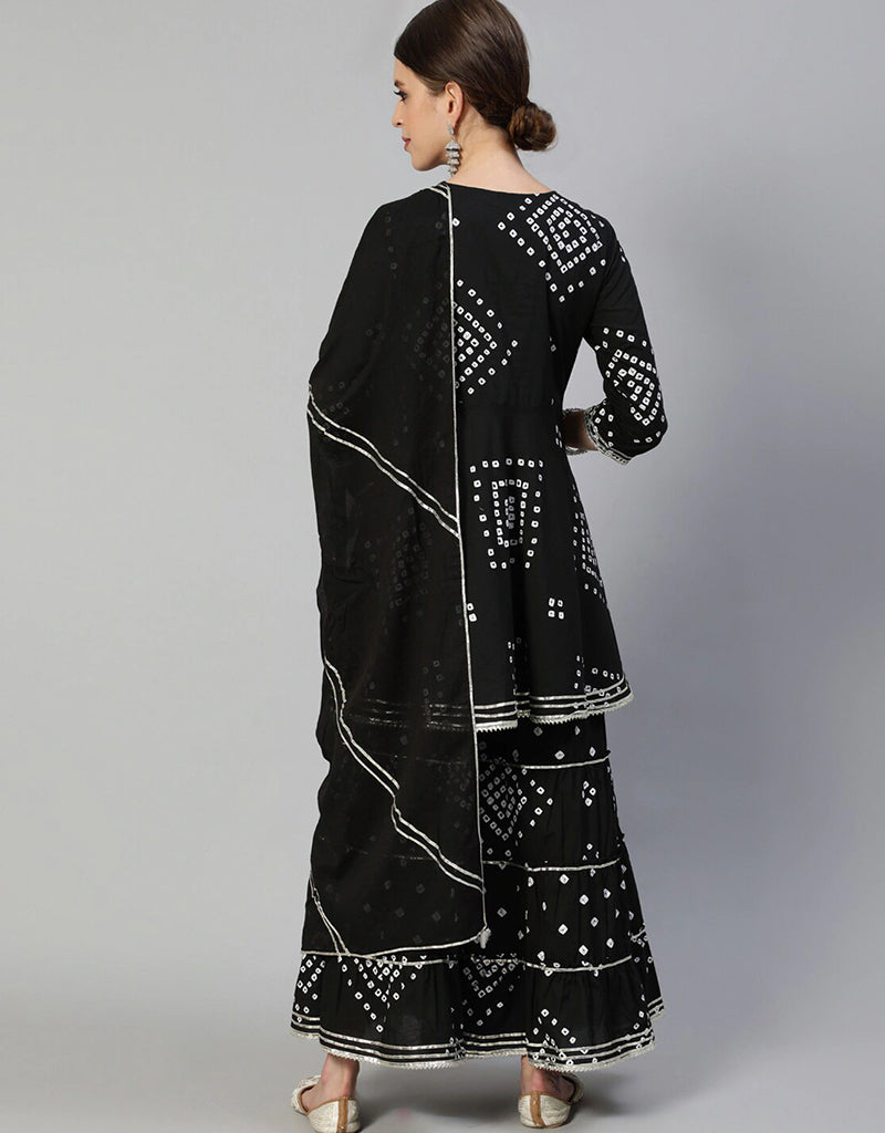 Stylish Black Cotton Blend Sharara Suit for Women | Elegant Pakistani/Indian Ethnic Outfit | Perfect for Weddings, Parties & Festive Occasions