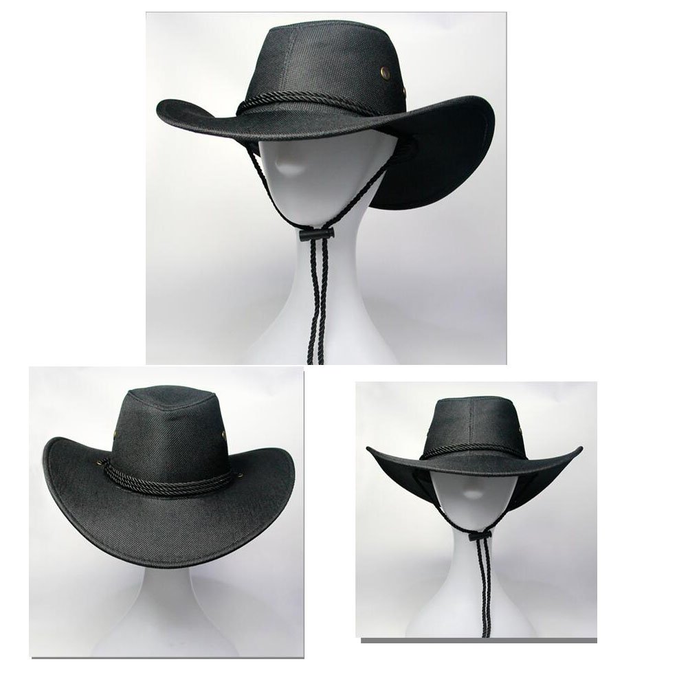 24Station Premium Linen Western Cowboy Hat for Men - Breathable & Stylish Rodeo Hat [Black] | Perfect for Country Music Festivals, Rodeo Events & Western Fashion Outfits