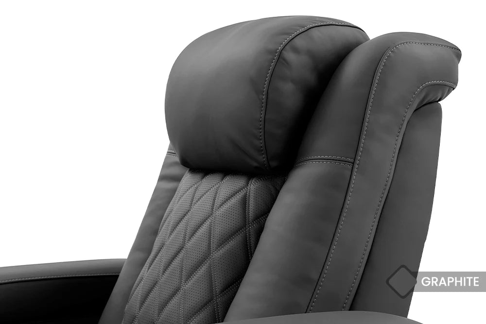 2025 New Tuscany Ultimate Luxury Leather Home Theater Seating - 4-Seat Loveseat Center in Graphite | Valencia Collection | Perfect for Home Cinemas, Media Rooms & Luxury Home Theaters