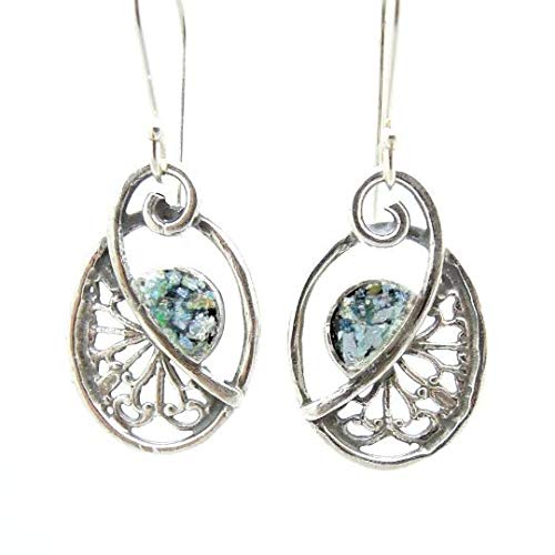 Ancient Roman Glass Filigree Sterling Silver Earrings - Handmade Vintage Jewelry for Women, Gift for Her - Perfect for Weddings, Parties & Special Occasions