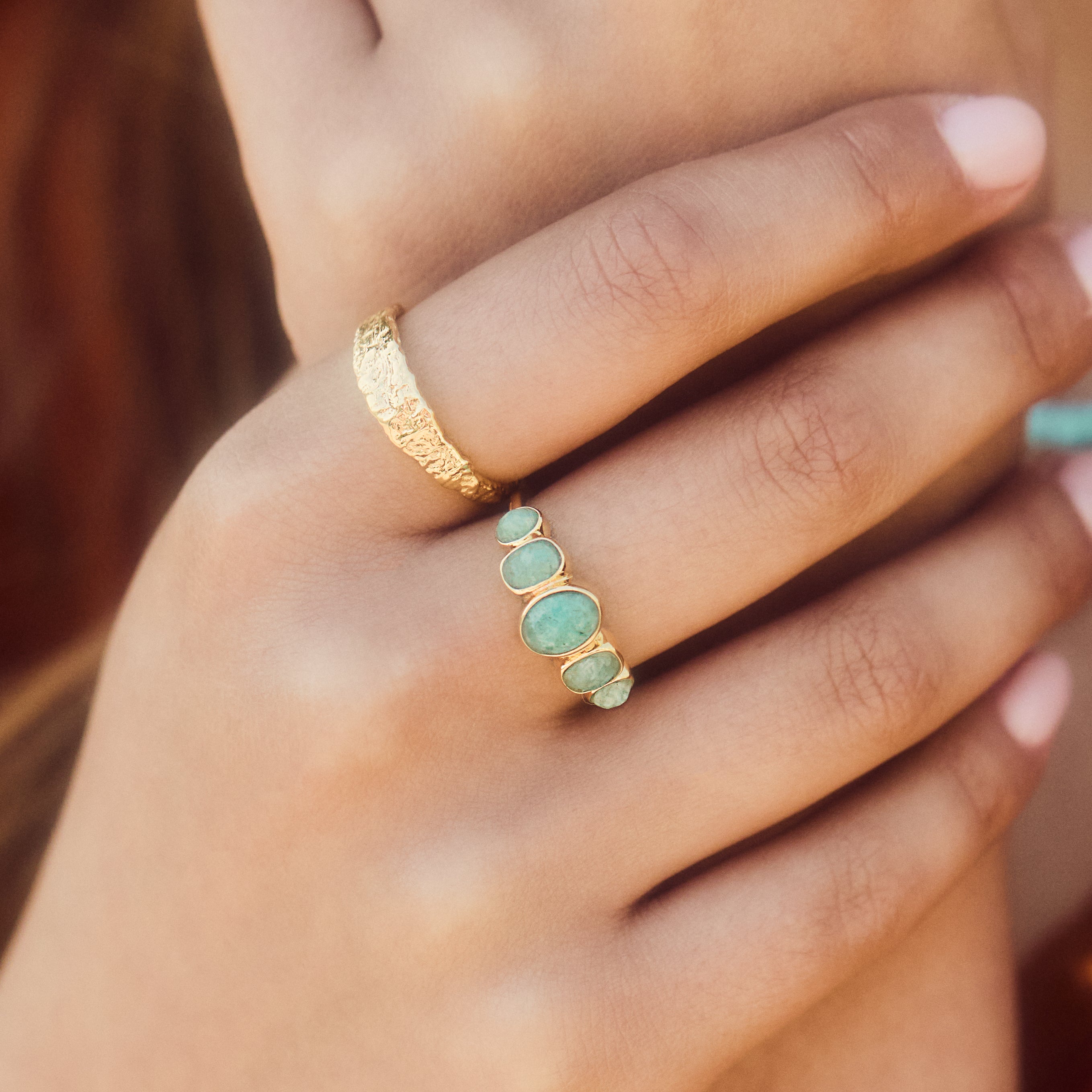 Noa Amazonite Ring for Women - Healing Crystal Jewelry, Sterling Silver Adjustable Band for Meditation, Yoga & Spiritual Gifts
