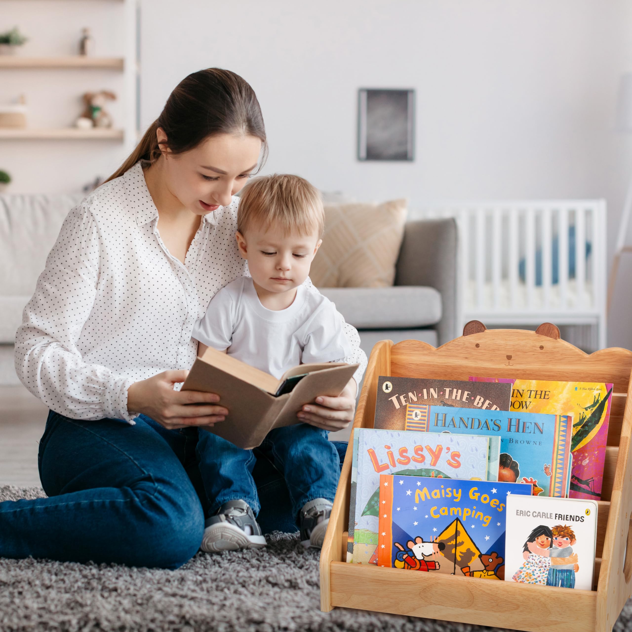 Montessori Bookshelf for Kids - Natural Wood Bookcase with Chalkboard & Storage | Kids Book Organizer, Magazine Rack & Classroom Bookshelf | Perfect for Boys & Girls Ages 3+ | Ideal for Playrooms, Bedrooms & Preschool Classrooms
