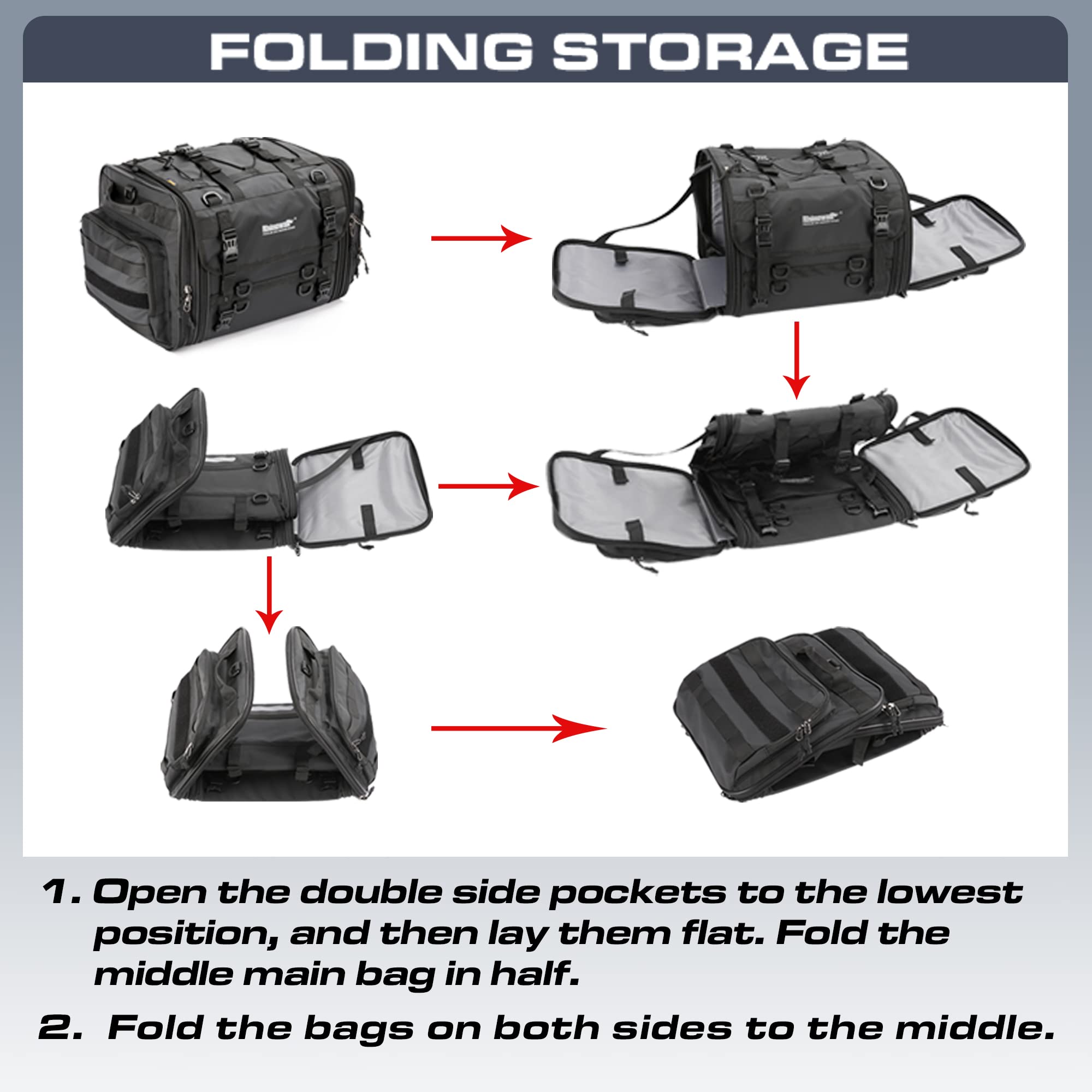 Rhinowalk 60L Expandable Waterproof Motorcycle Tail Bag - All-Weather Travel Luggage with Sissy Bar Straps & Helmet Rain Cover - Black | Perfect for Long-Distance Rides, Commuting & Adventure Touring