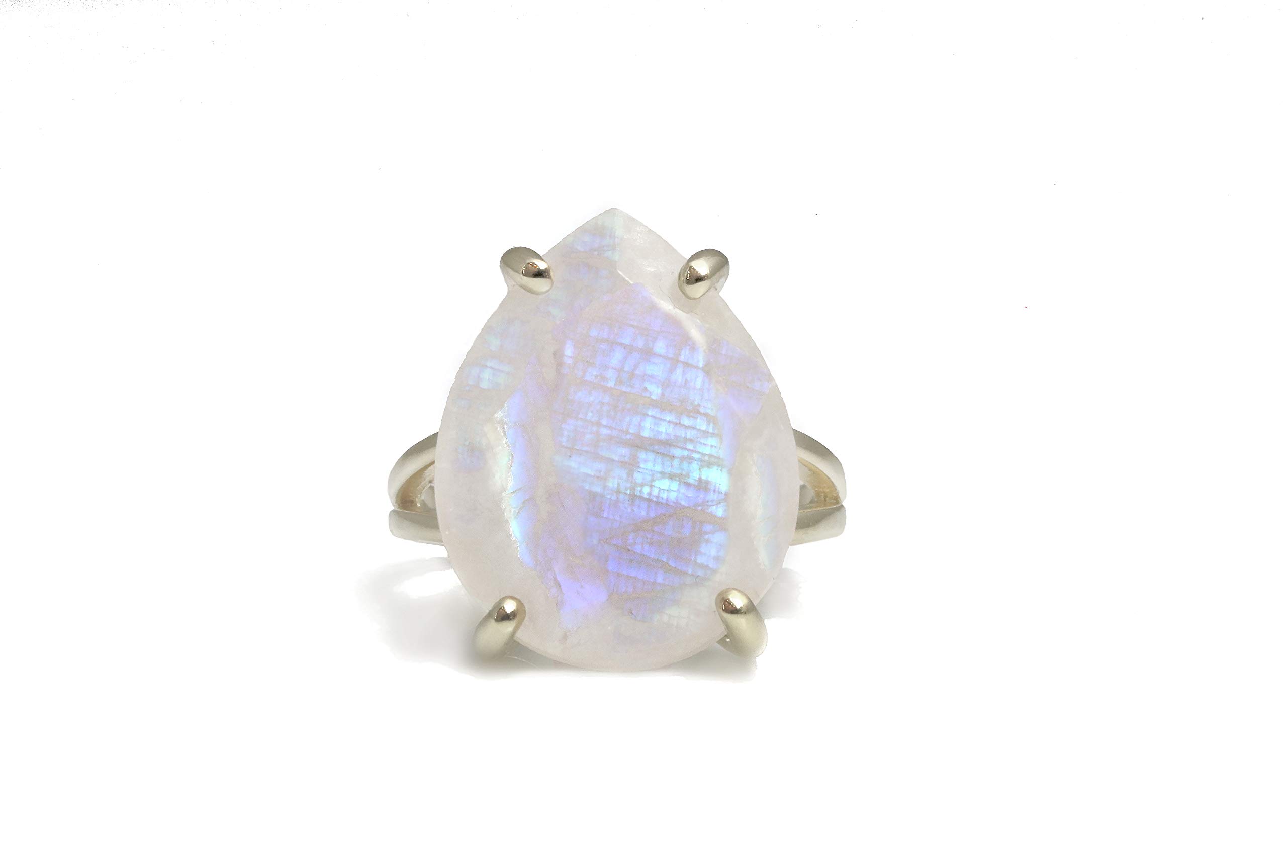 Artisan Pear Moonstone Sterling Silver Ring for Women - June Birthstone, Gemstone & Costume Jewelry - Available in All Sizes & Materials - Perfect for Cocktail Parties, Weddings & Everyday Elegance