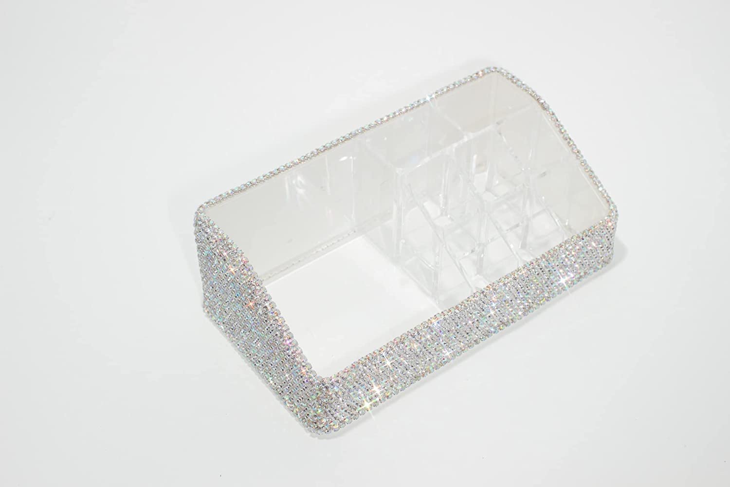 TISHAA Bling Dazzling Stylish Rhinestone Lipstick Organizer - White Makeup Storage Case for Desk & Vanity | Perfect for Cosmetics Display, Beauty Counter Organization & Gift Idea