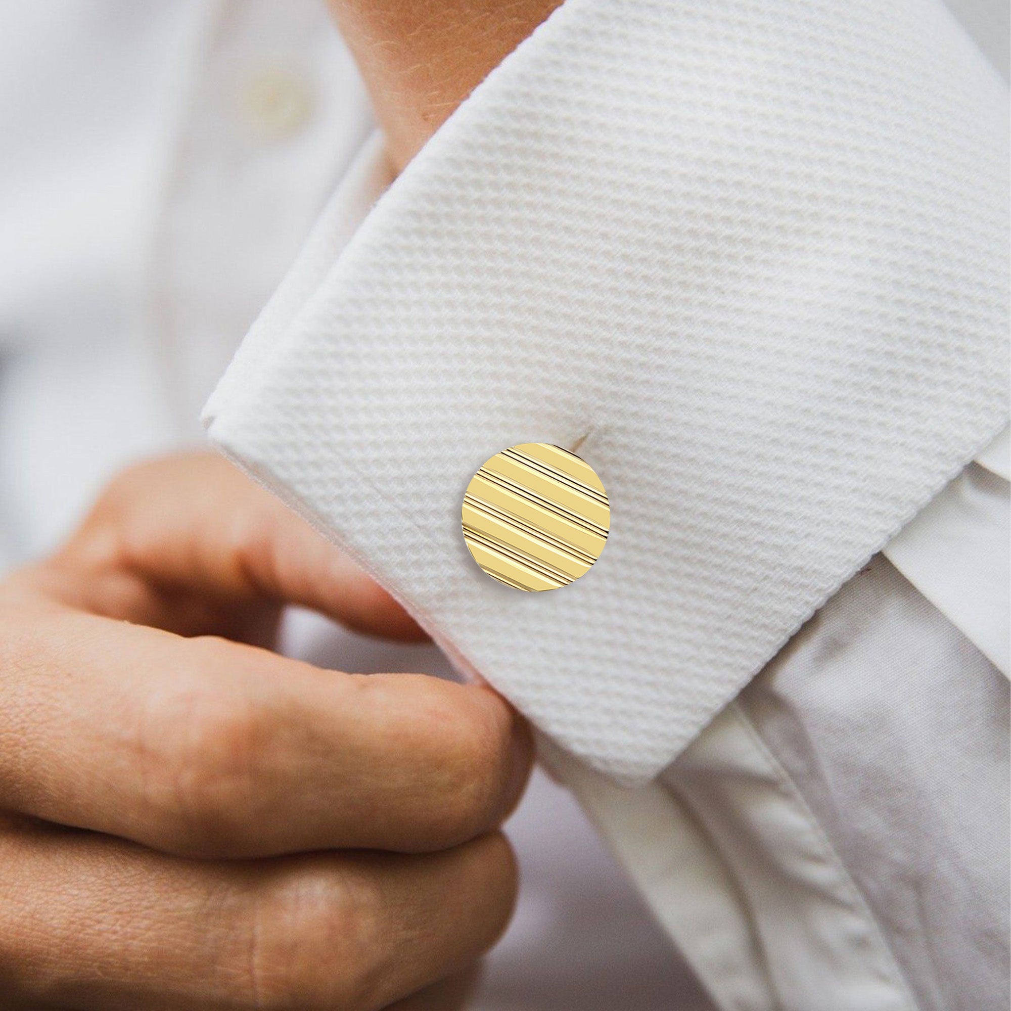 14k Yellow Gold Line Design Cufflinks for Men - Elegant Wedding, Prom & Formal Event Accessories