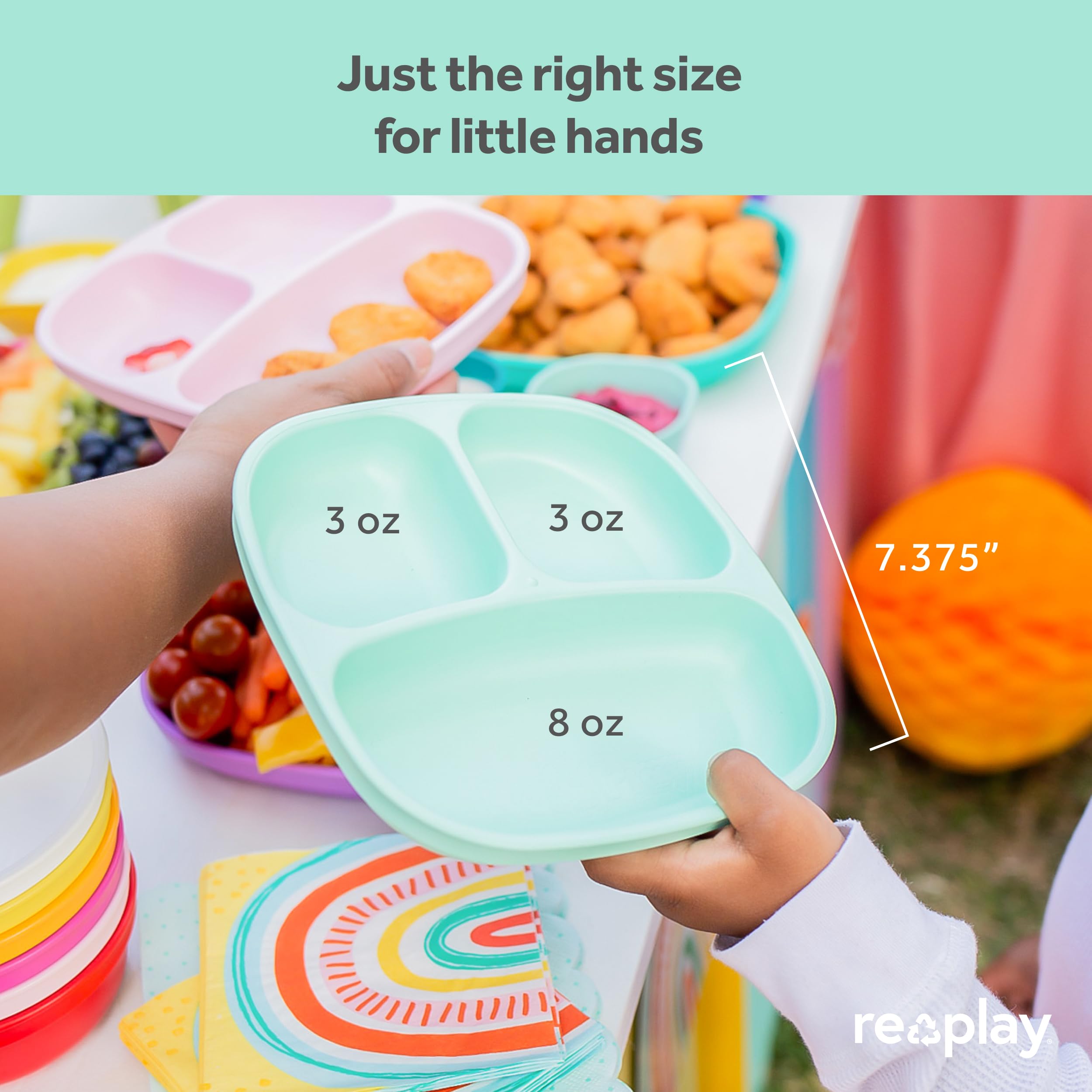 Reusable 3-Compartment Divided Plates for Kids - Set of 3 with Lids | Made in USA | BPA-Free, Dishwasher & Microwave Safe | 7.37