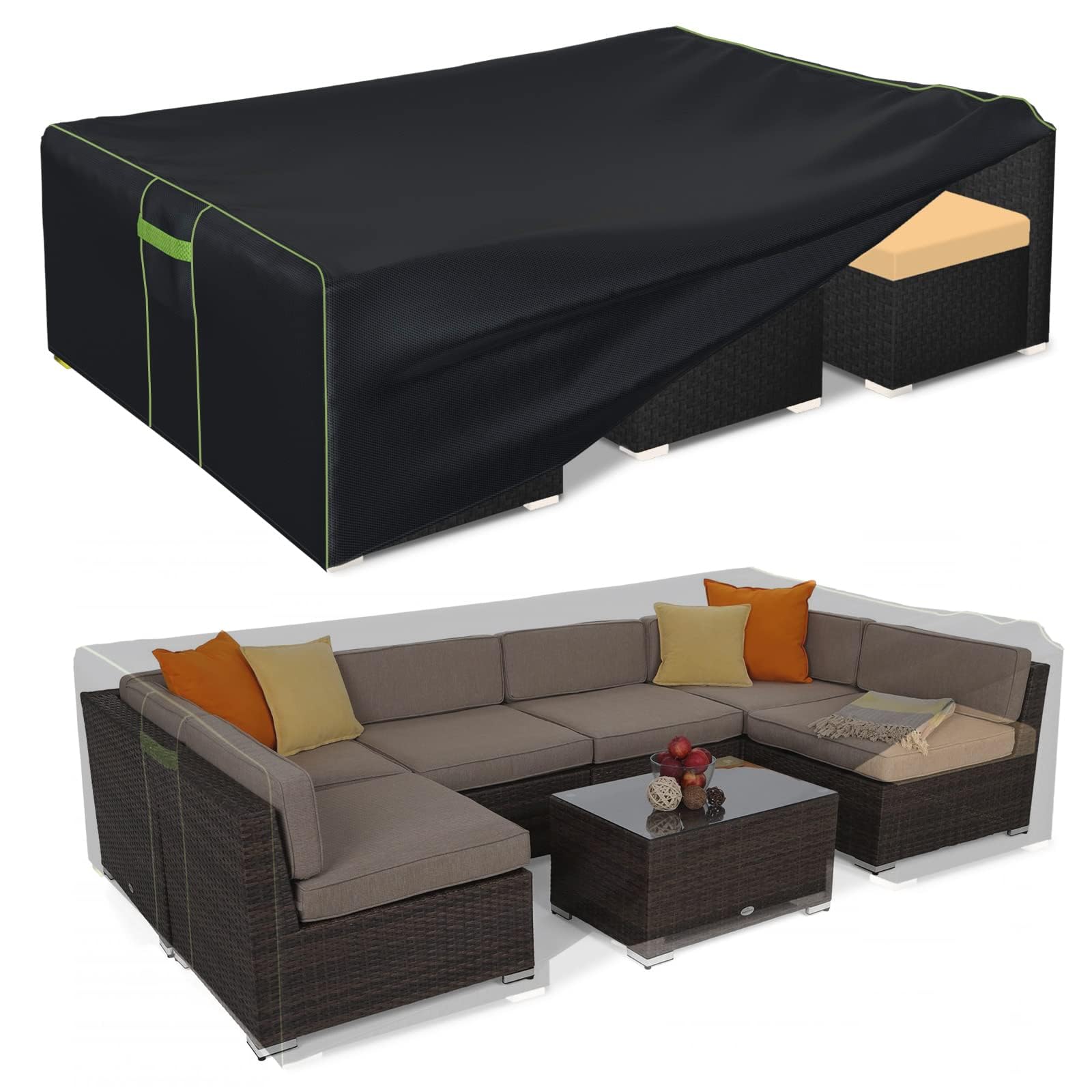 Heavy Duty 600D Waterproof Outdoor Patio Furniture Covers - Tear Resistant & UV Protection for Sectional Sofa Set (98