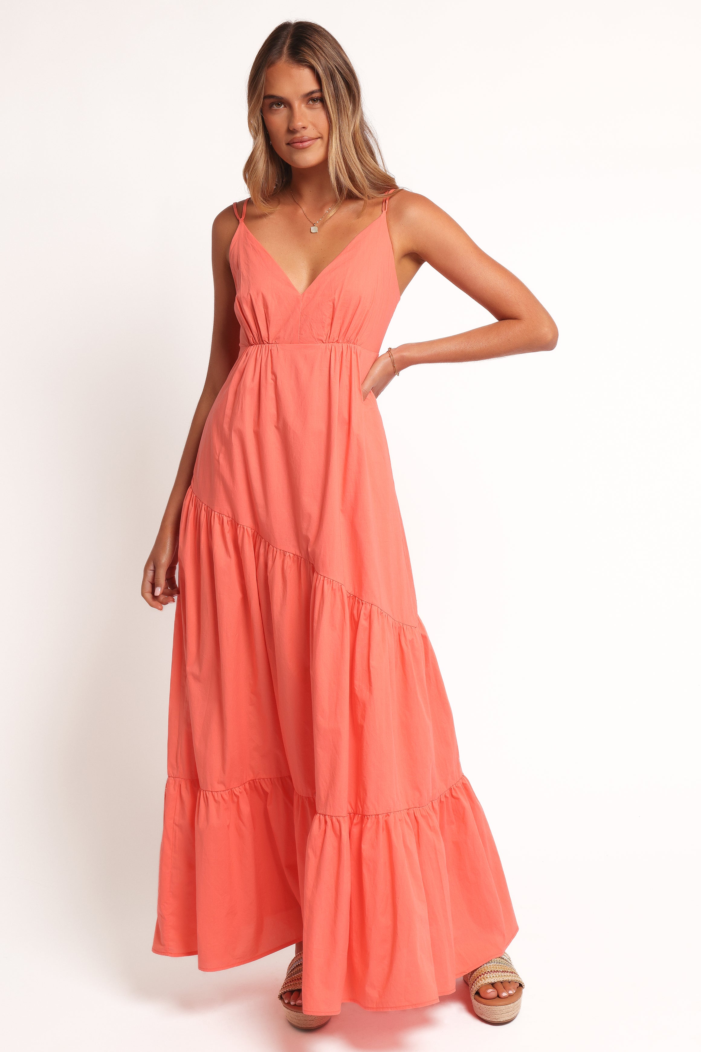 Forbes Maxi Dress for Women - Coral Flowy Summer Beach Dress with Pockets | Perfect for Vacations, Weddings & Casual Outings