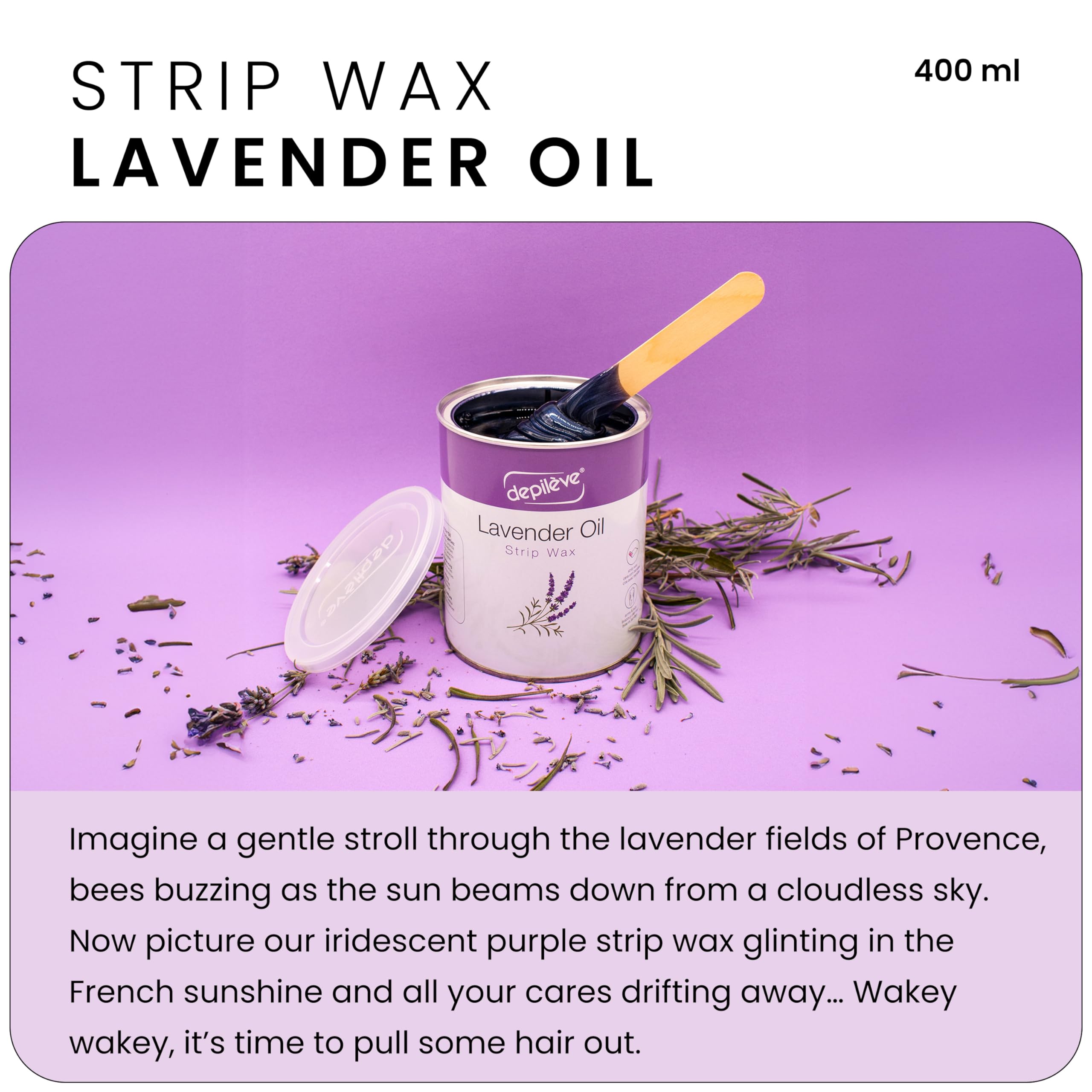Depileve Sensitive Skin Hair Removal Wax - Lavender Rosin Wax for Full Body & Bikini Area - Moisturizing Strip Wax for Women & Men - Salon & Home Use - Perfect for Legs, Arms, Underarms & Face
