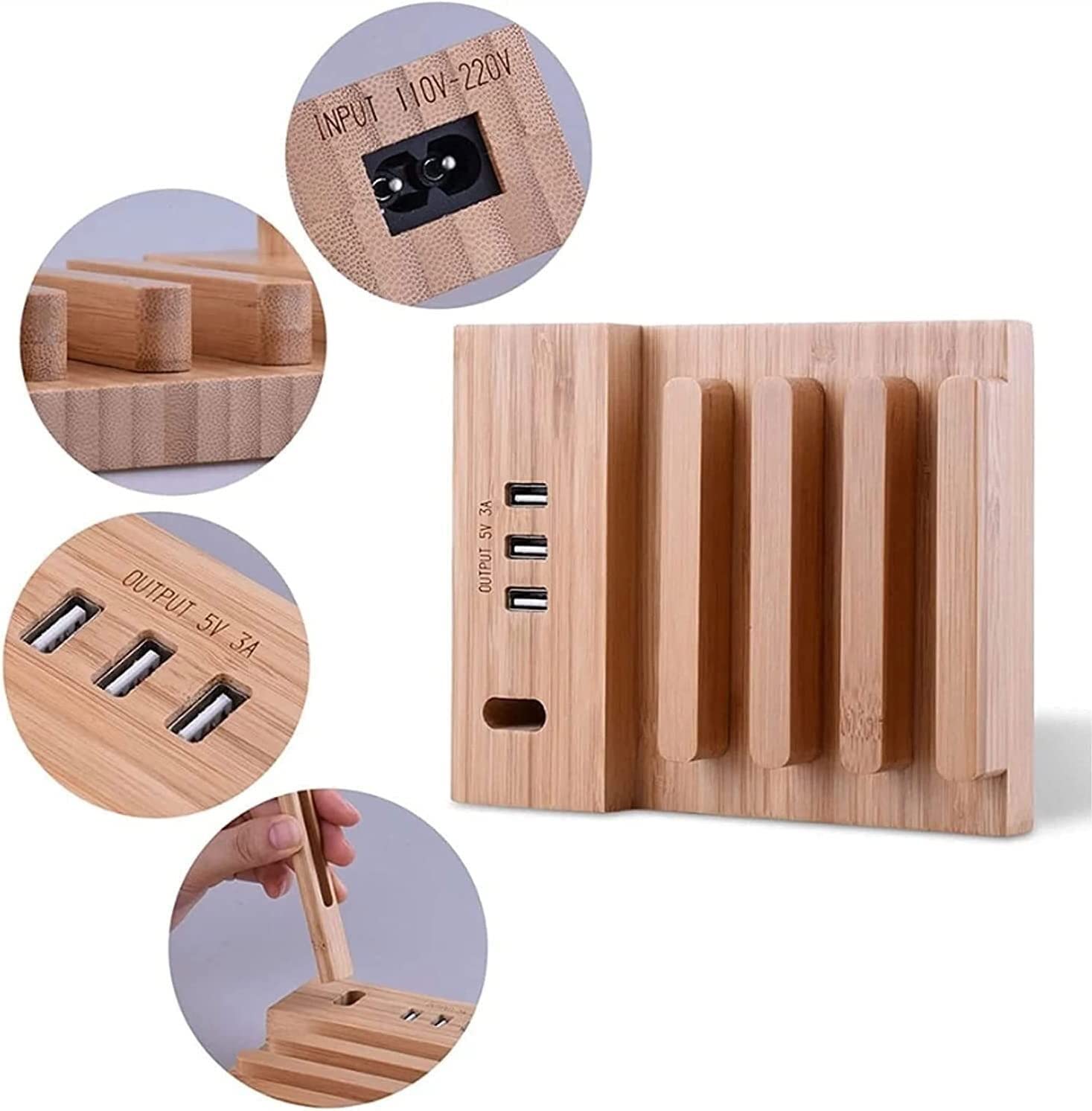 BOGAZY Wooden Headphone Stand with 3 USB Charging Ports - 2-in-1 Desk Organizer for Headset & Phone Holder - Perfect for Home Office, Gaming Setup, and Workspace Organization