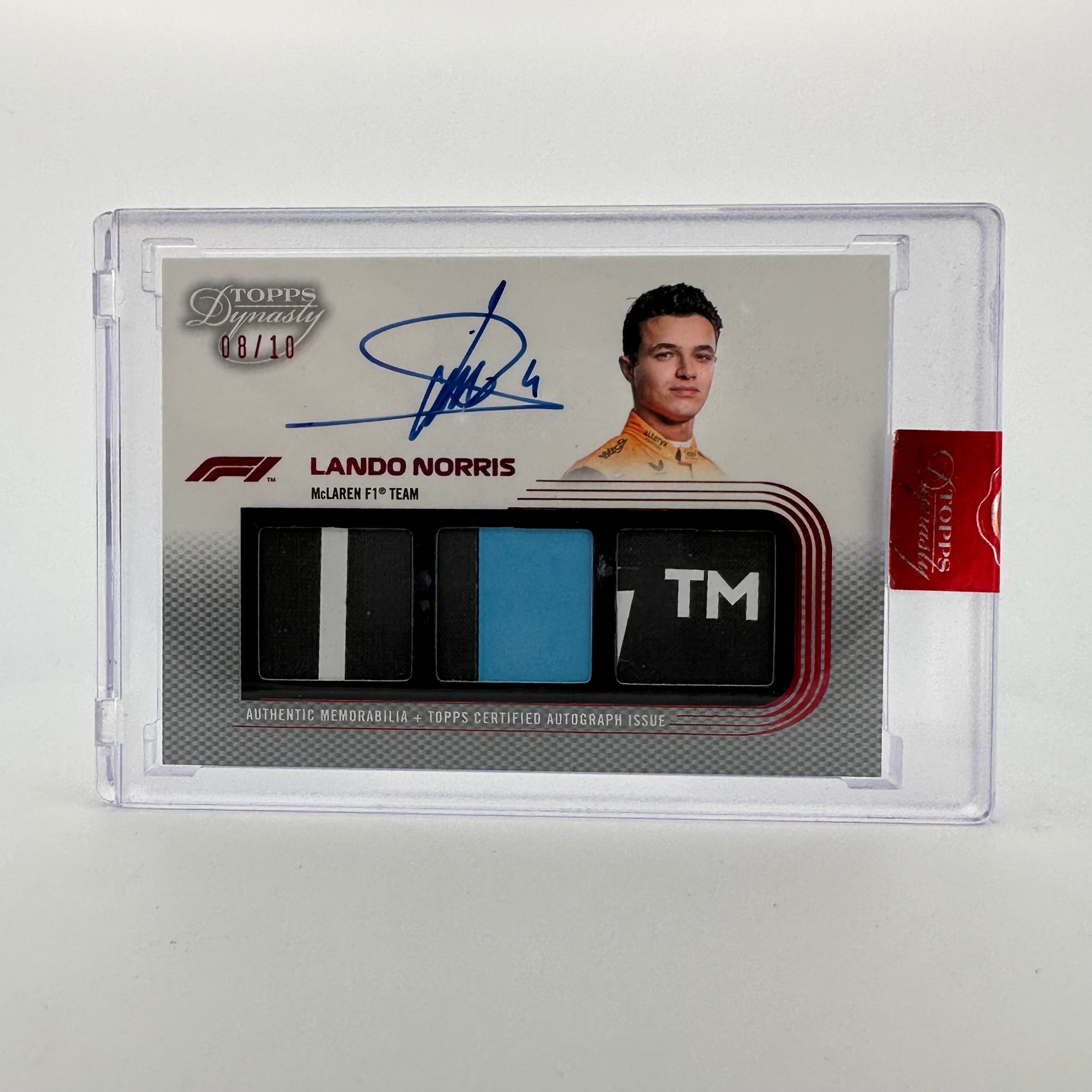2022 Topps Dynasty Triple Relic Autograph Lando Norris #SDTRA LN 08/10 Silver - Rare Racing Memorabilia for Collectors & F1 Fans