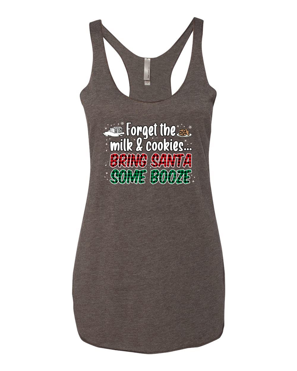 Santa Booze Christmas Tri-Blend Racerback Tank Top - Funny Holiday Party Outfit for Women - Perfect for Ugly Sweater Parties & Christmas Bar Crawls