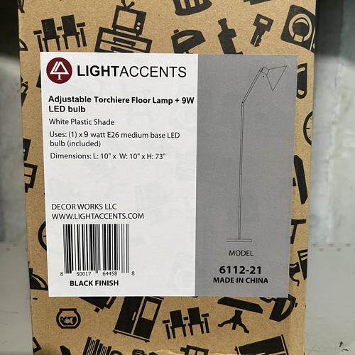 LIGHTACCENTS Modern Black Floor Lamp with Opal White Plastic Cone Shade - Perfect for Living Room, Bedroom & Office Lighting Decor