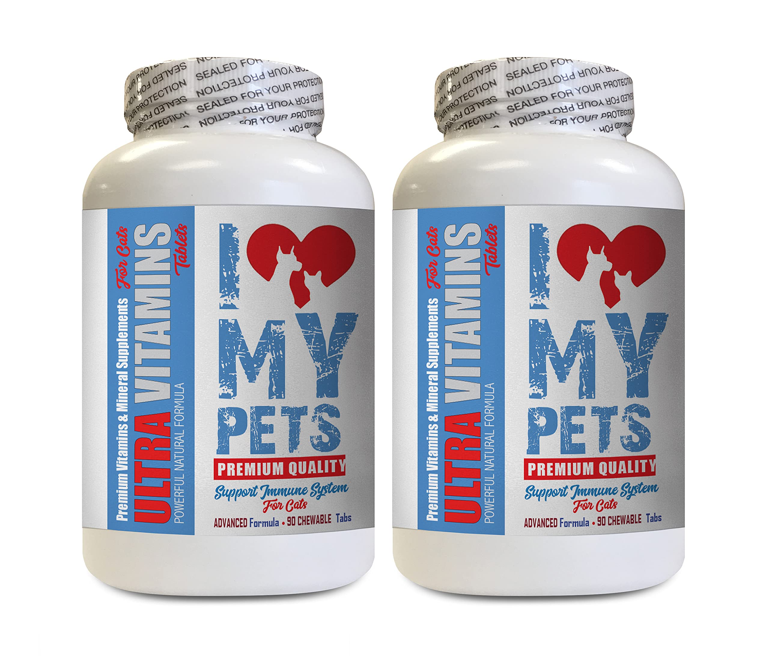 Premium Cat Vitamins & Supplements for Healthy Fur - Ultra Vitamins with Mineral Boost - Coat Health Supplement for Cats - 180 Tasty Treats (2 Bottles) - Perfect for Daily Nutrition & Shiny Coat Maintenance