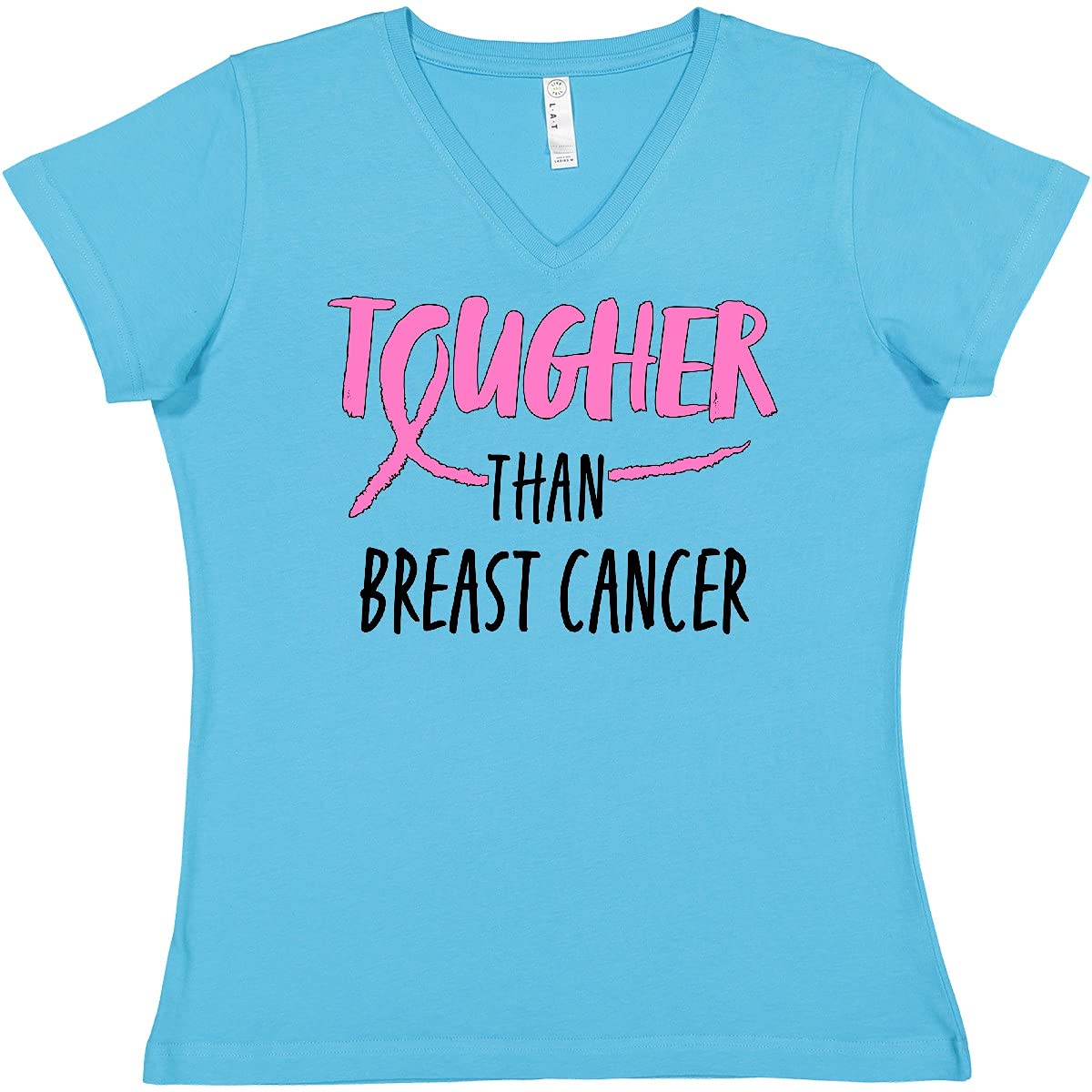 Tougher Than Breast Cancer Pink Ribbon Women's V-Neck T-Shirt - Supportive & Comfortable Cotton Tee for Breast Cancer Awareness, Survivors & Fundraising Events