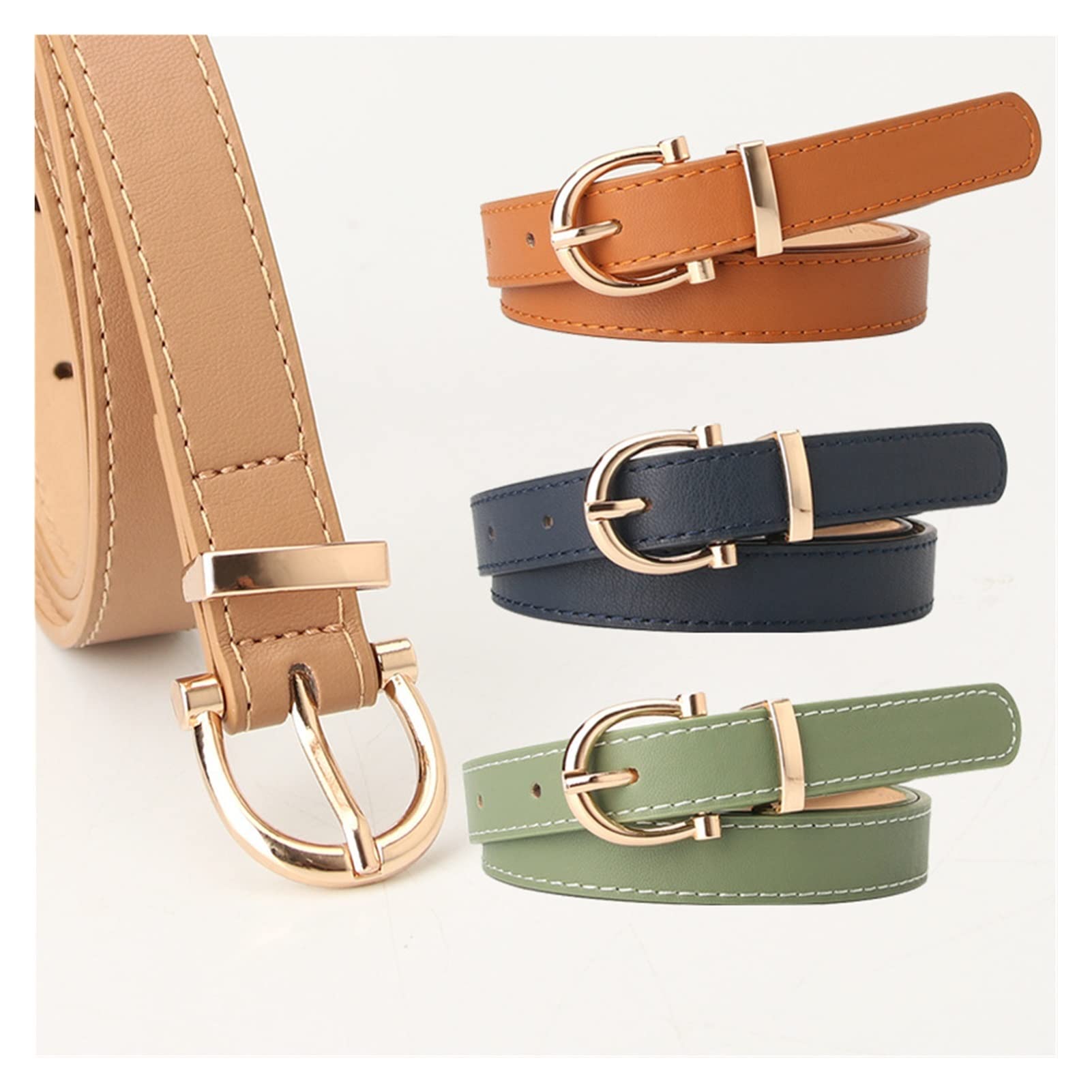 Women's Genuine Leather Dress Belt - Adjustable Waist Strap for Jeans, Pants & Skirts (105CM, Camel) | Stylish & Versatile Accessory for Casual & Formal Outfits
