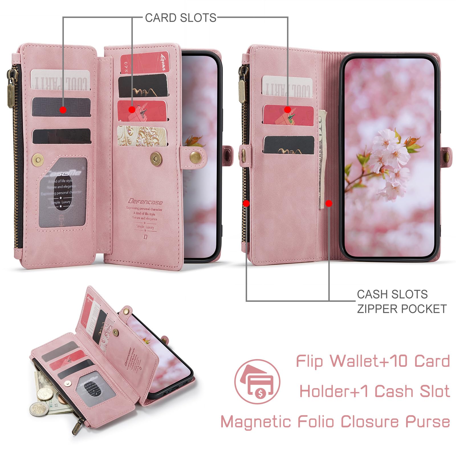 Samsung Galaxy A15 5G Case with RFID Blocking & Card Holder - PU Leather Flip Wallet for Women & Men, Rose Pink - Perfect for Travel & Daily Use