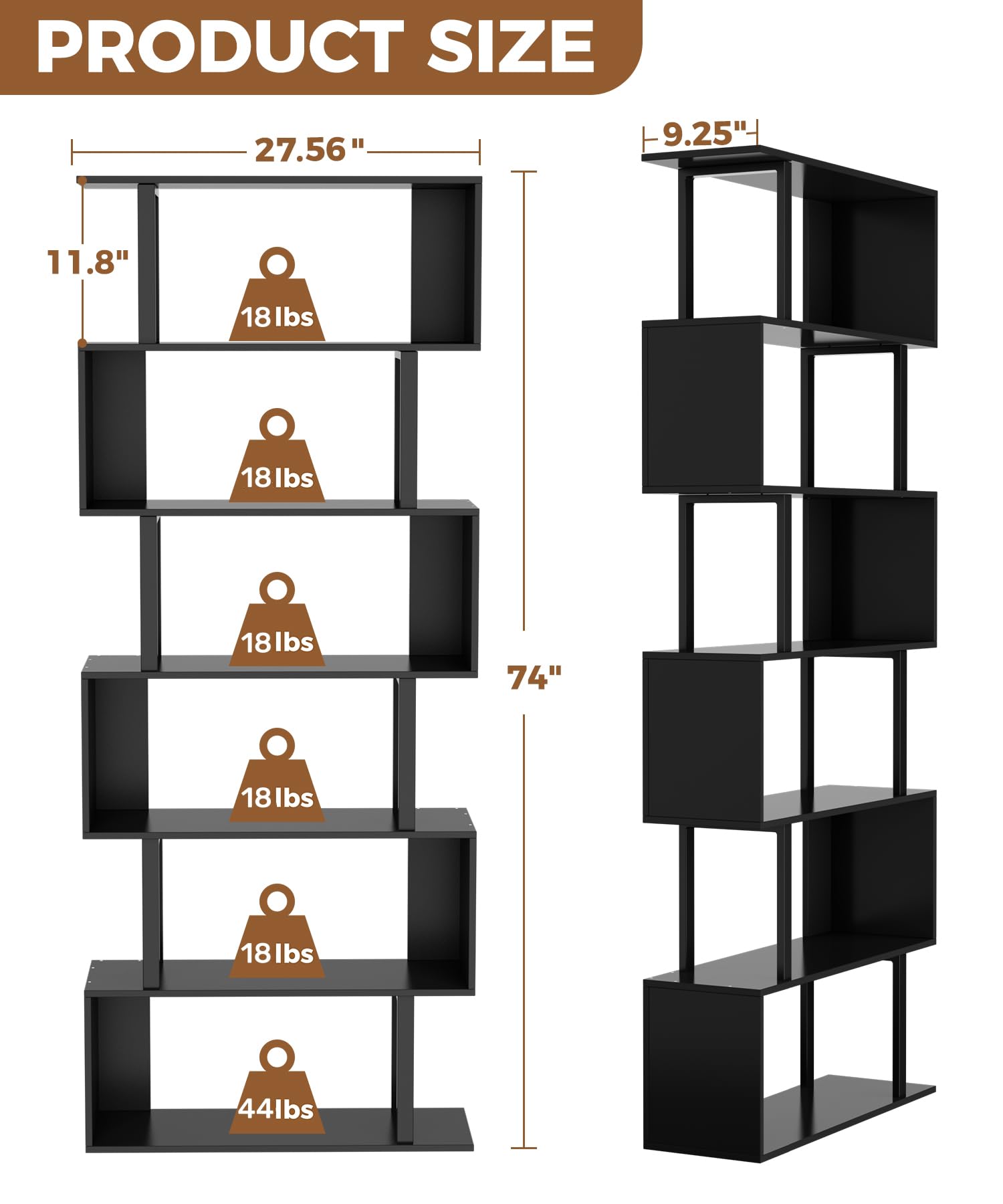 Gadroad 6-Tier Geometric Bookcase - Modern Black Wooden Bookshelf for Bedroom, Living Room & Home Office - Space-Saving Corner Storage Shelf for Books, Decor & Organizing Small Spaces