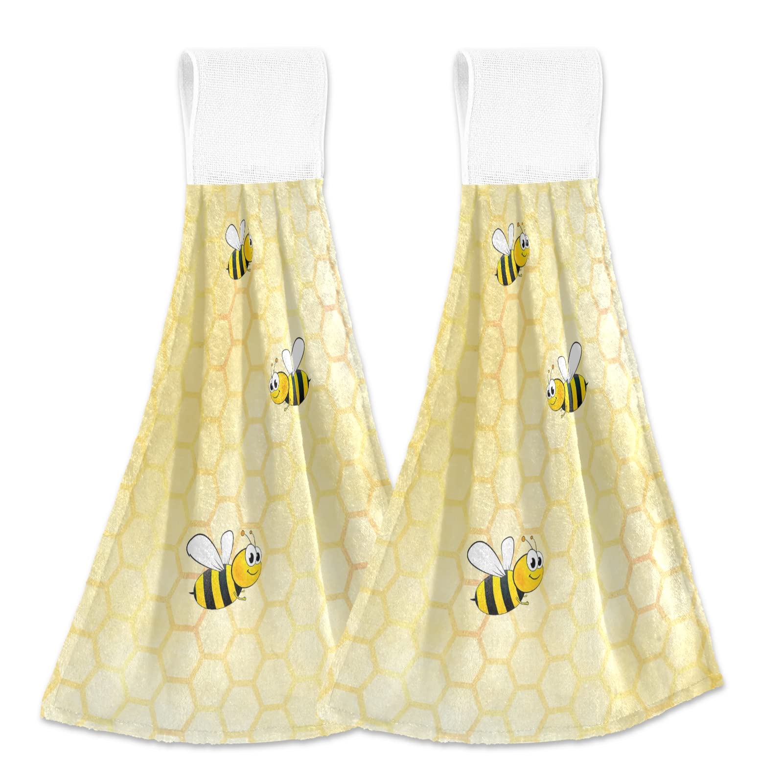 Happy Bumble Bees Hanging Kitchen Towels - 2 Pack Fast Absorbing & Quick Dry Dish Cloths, Hand Towels for Kitchen & Bathroom Decor - Perfect for Cooking, Cleaning & Home Decoration