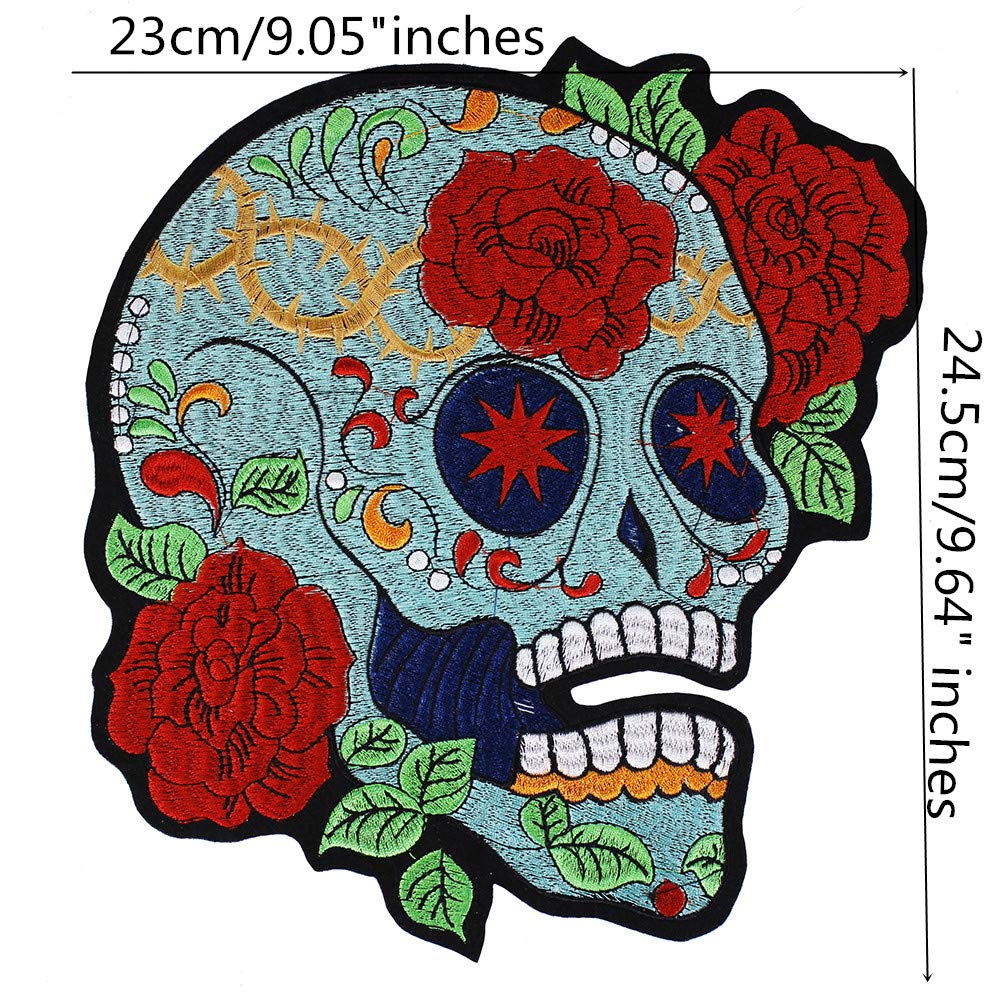 Skull Rose Embroidery Iron-On Patch - Gothic Applique for Jackets, Bags & DIY Crafts - Premium Embroidered Sticker (1 Piece)