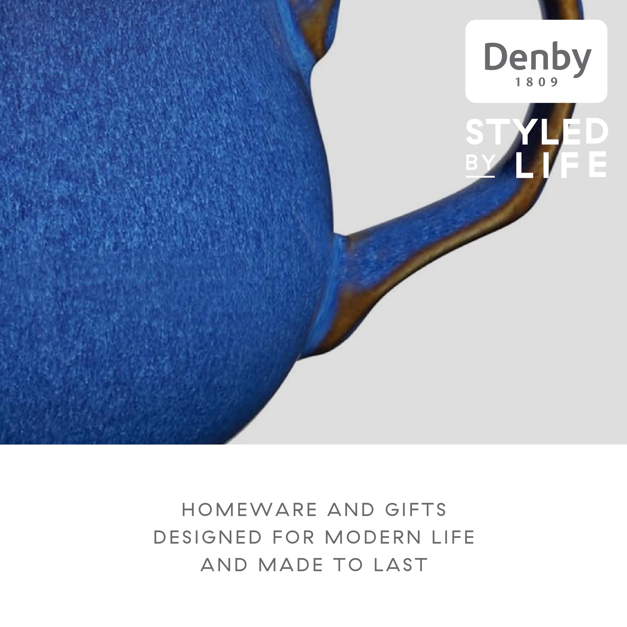 Denby Imperial Blue 4-Piece Tea and Coffee Cup Set with Saucers - Perfect for Afternoon Tea, Breakfast, or Elegant Home Decor