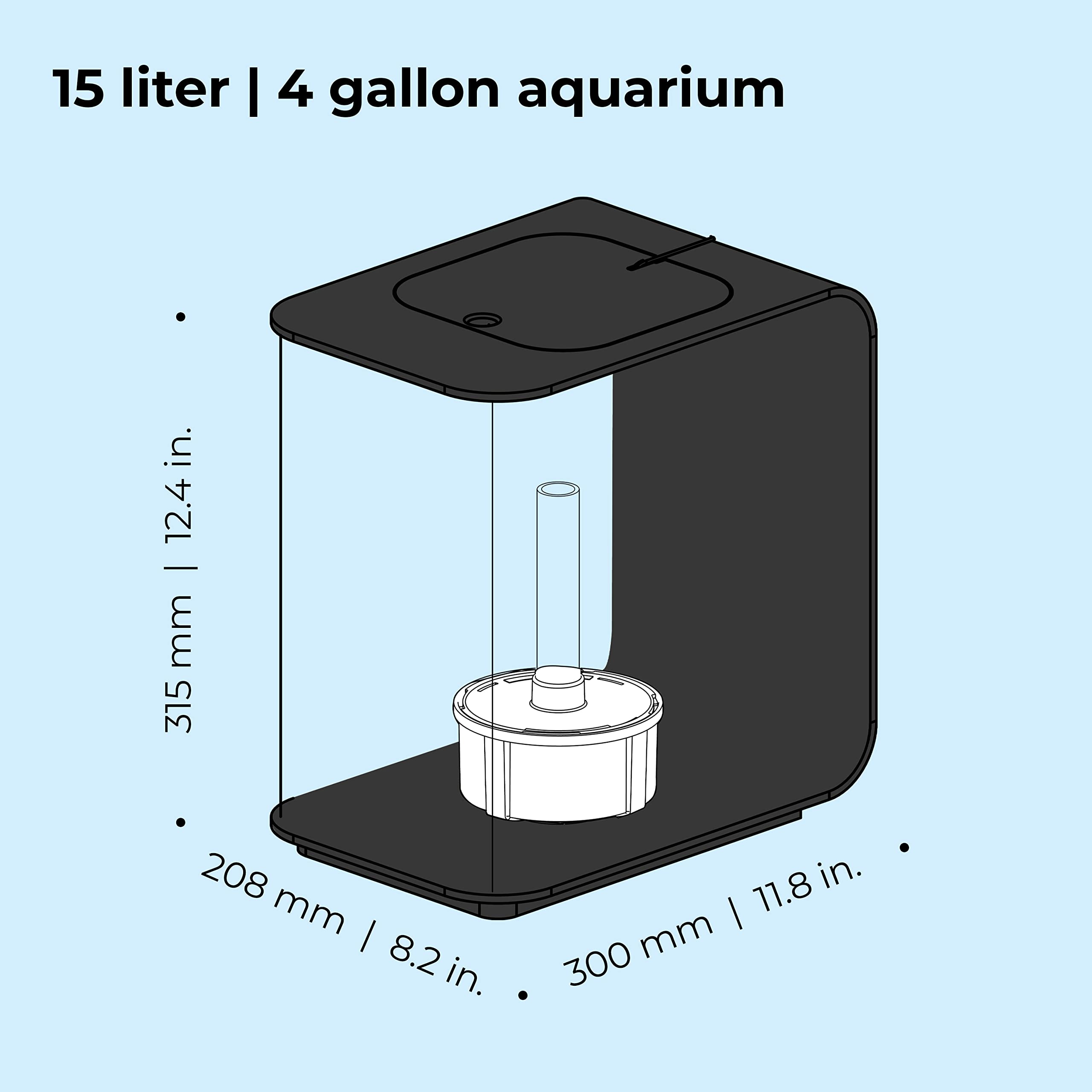 biOrb Flow 15 Acrylic 4-Gallon Aquarium with White LED Lights - Modern Compact Fish Tank for Tabletop or Desktop Display (Black) - Perfect for Home Office, Bedroom Decor & Small Space Living