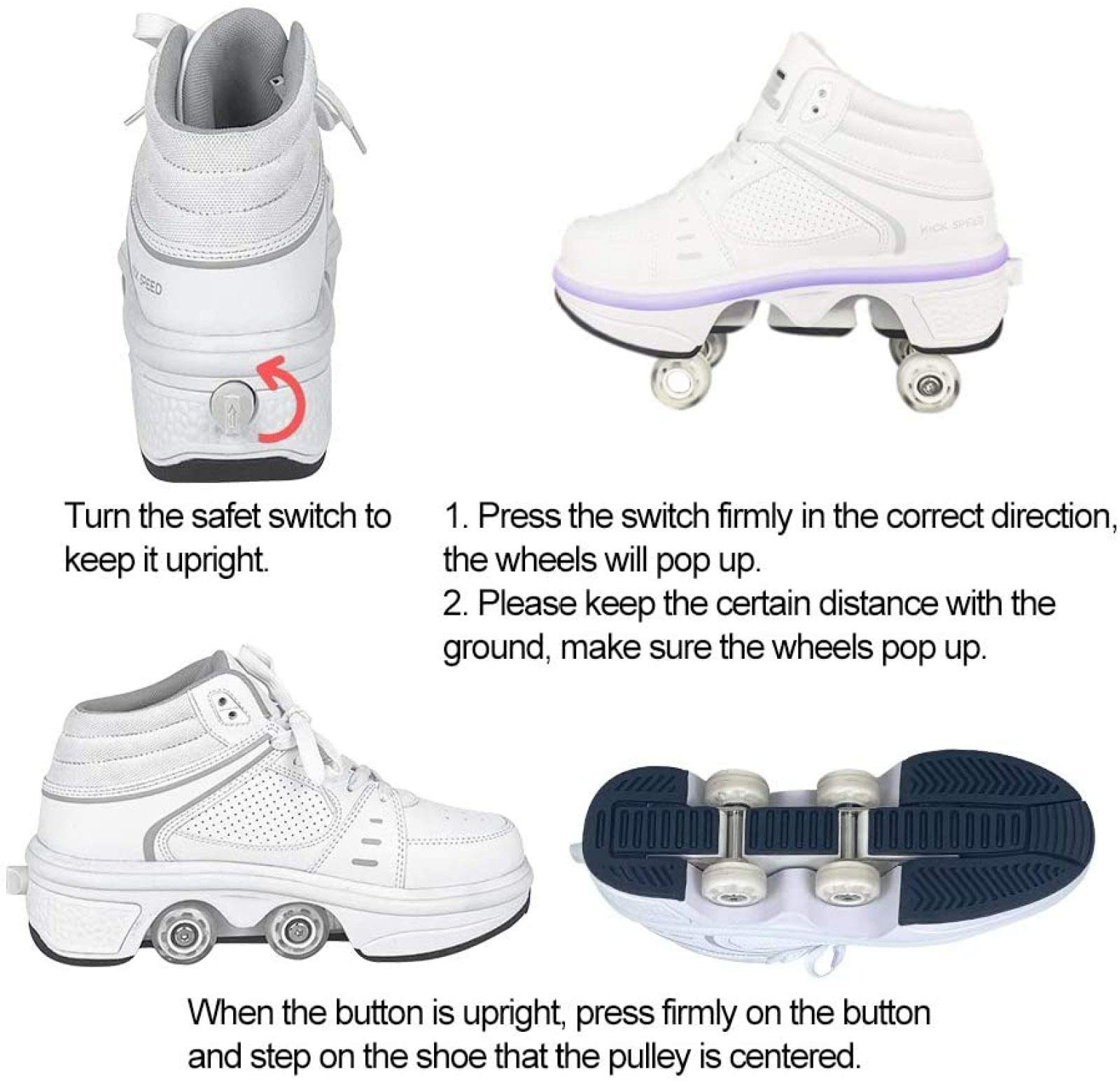 LED Light Up Roller Shoes for Kids - 2-in-1 Quad Wheel Skates for Boys & Girls (34EU) | Parkour, Outdoor Sports & Fun Activities