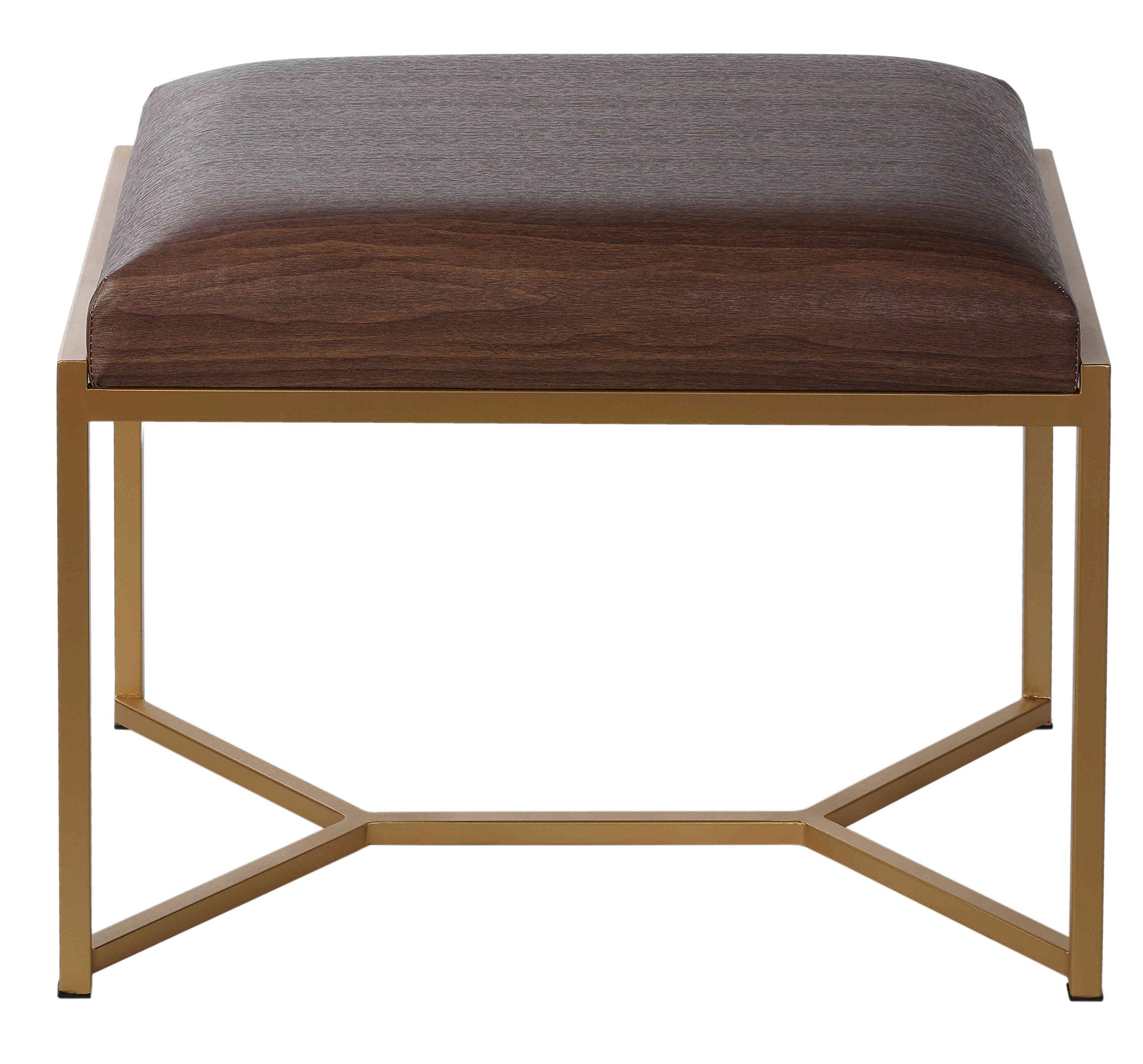 Cortesi Home Lashe Ottoman with Brushed Gold Legs - Modern Living Room Footstool, Accent Chair, and Stylish Home Decor for Cozy Spaces