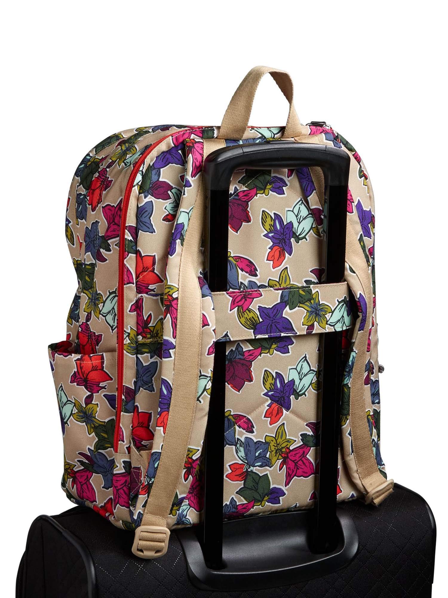 Vera Bradley Women's Lightweight Grand Backpack - Falling Flowers Neutral Print, Spacious Travel & School Backpack for Work, College & Daily Commute