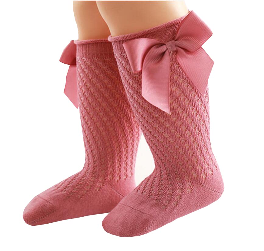 QandSweet Baby Girl Knee-High Socks with Bows - Non-Slip Toddler & Infant Stockings for Newborns - Perfect for Special Occasions, Photo Shoots & Everyday Wear