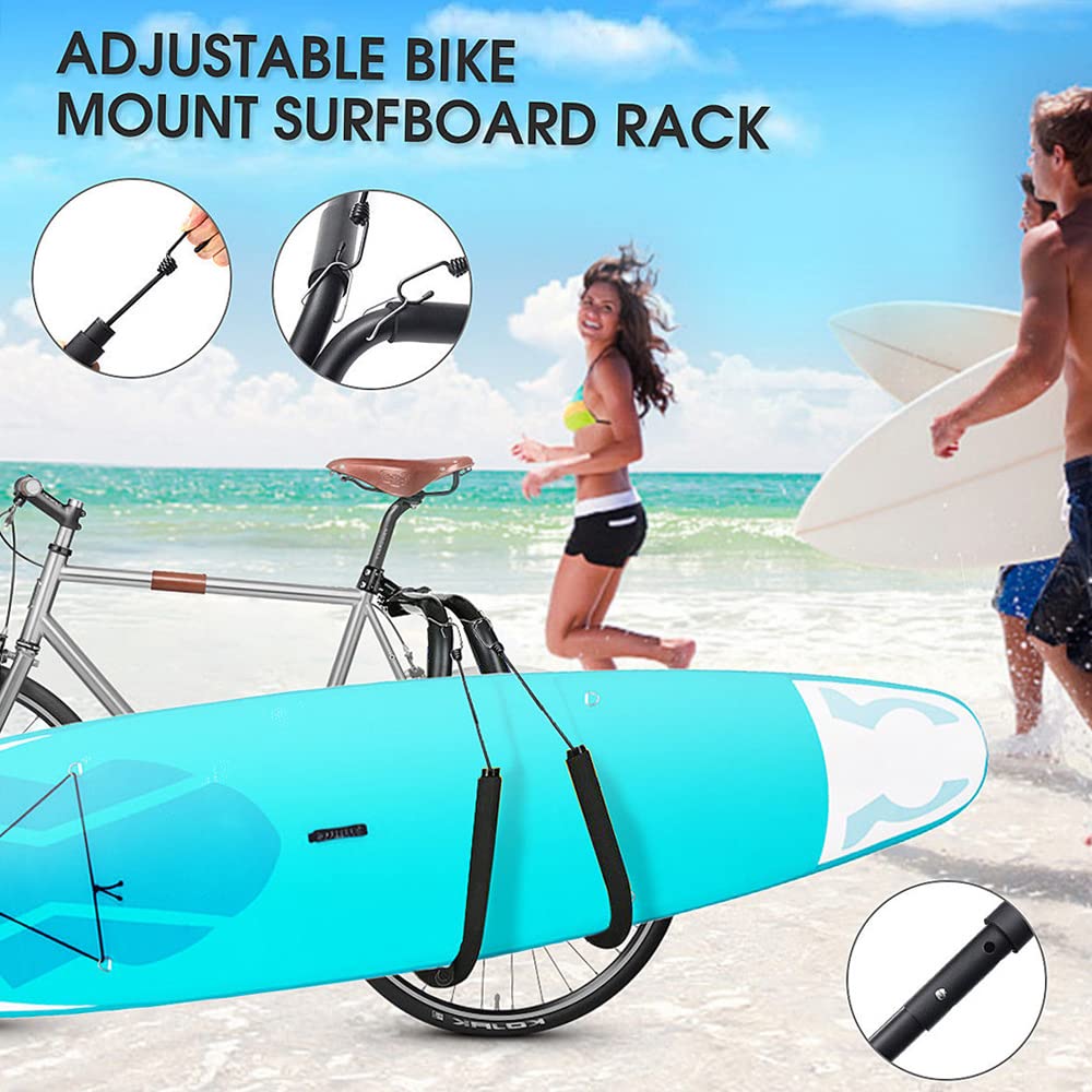 Tidyard Adjustable Anti-Slip Bike Surfboard Rack - Secure Carrier for Surfboards, Kiteboards & Skimboards - Perfect for Beach Commuting & Water Sports Adventures