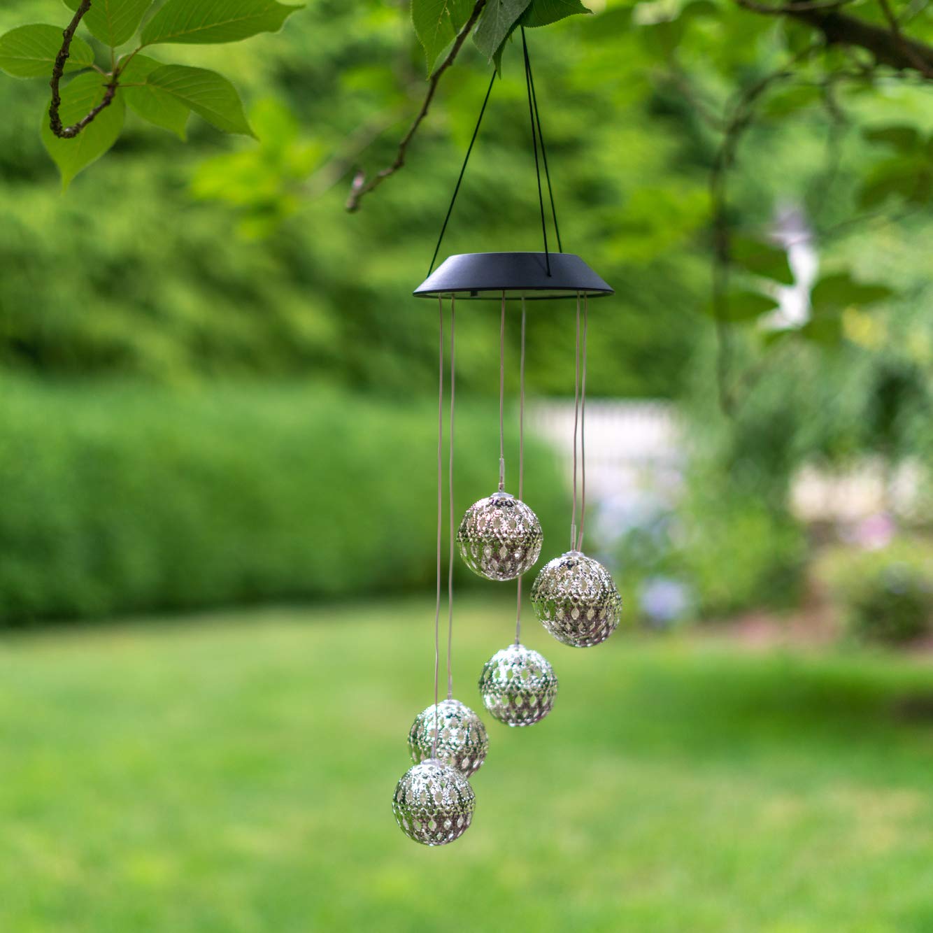 Solar-Powered Metal Orb Wind Chime with Rainbow LED Lights - Weatherproof Outdoor Hanging Decor for Garden, Patio, Deck & Trees | Perfect for Home Decoration & Relaxing Outdoor Spaces
