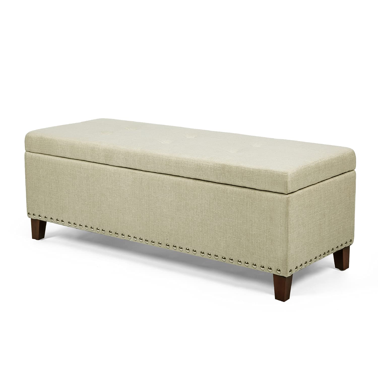 Joveco Large Storage Ottoman Bench - Tufted Rectangular Footrest Stool with Spacious Storage for Living Room, Bedroom & Entryway (#1 Dark Beige) | Perfect for Extra Seating, Foot Support & Home Organization
