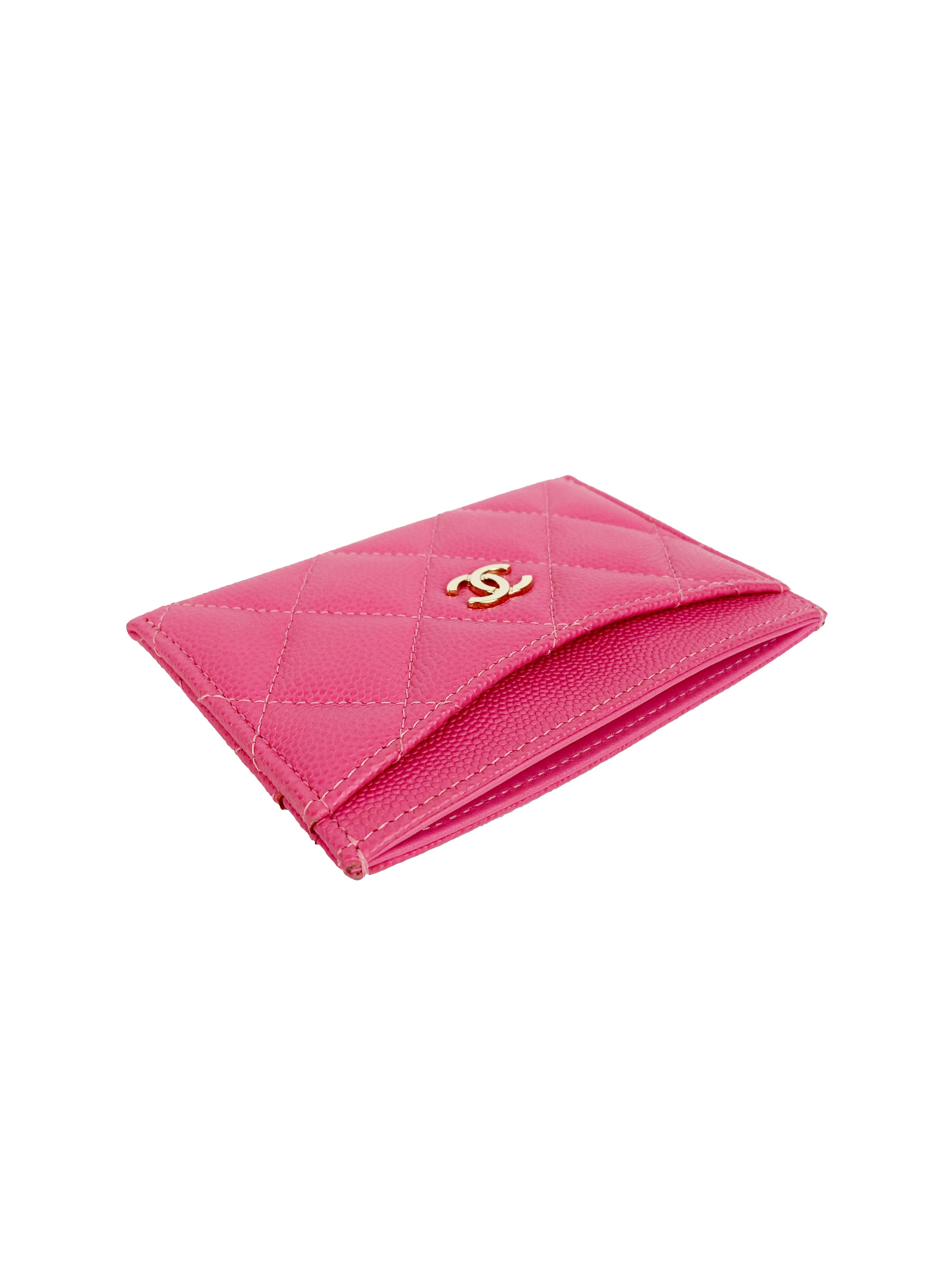 Chanel Pink Caviar Leather Card Holder - Luxury Compact Wallet for Credit Cards & ID - Perfect for Everyday Use, Travel, and Gifts