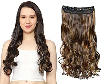 Views Women's Natural Curly/Wavy Hair Extensions - 24 Inch High Temperature Synthetic Fiber Clip-in Hairpiece (Light Brown, 5 Clips) for Daily Styling & Special Occasions