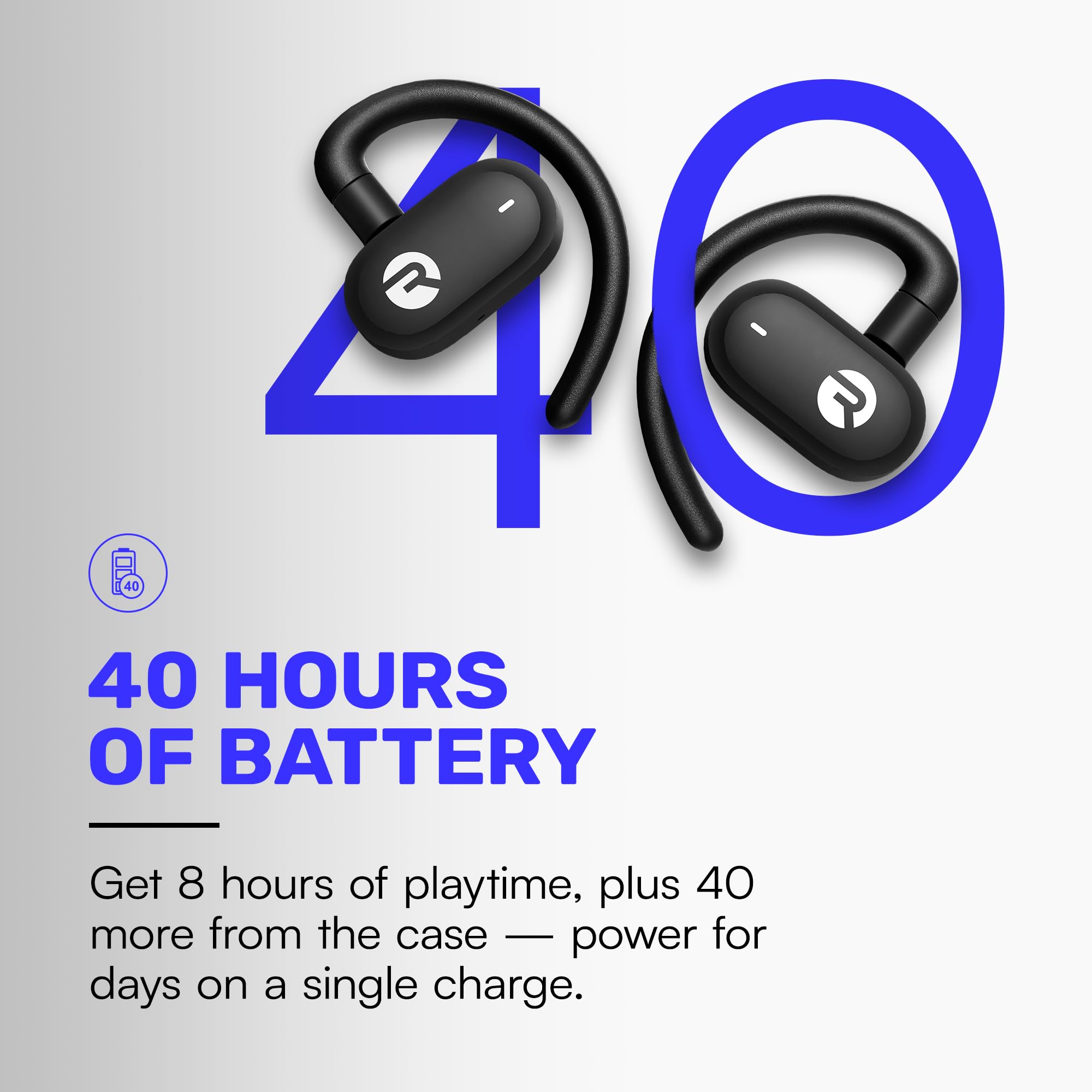 Raycon Open Earbuds - True Wireless Bluetooth Headphones with Hook Design, IPX5 Water Resistant, 40H Battery Life for Running, Cycling & Outdoor Sports (Blue)
