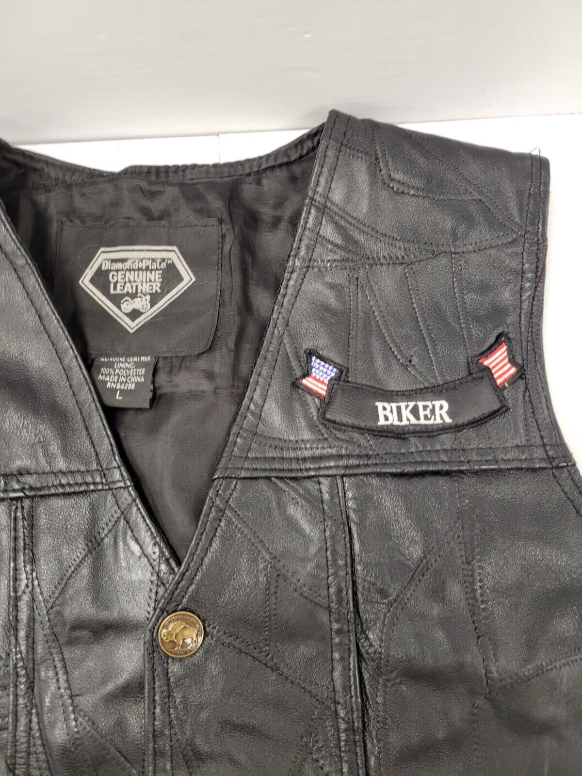 Diamond Plate Leather Vest for Men - Size L, Black Biker Jacket with Studs - Perfect for Motorcycle Riding, Biker Events & Fashion Outfits
