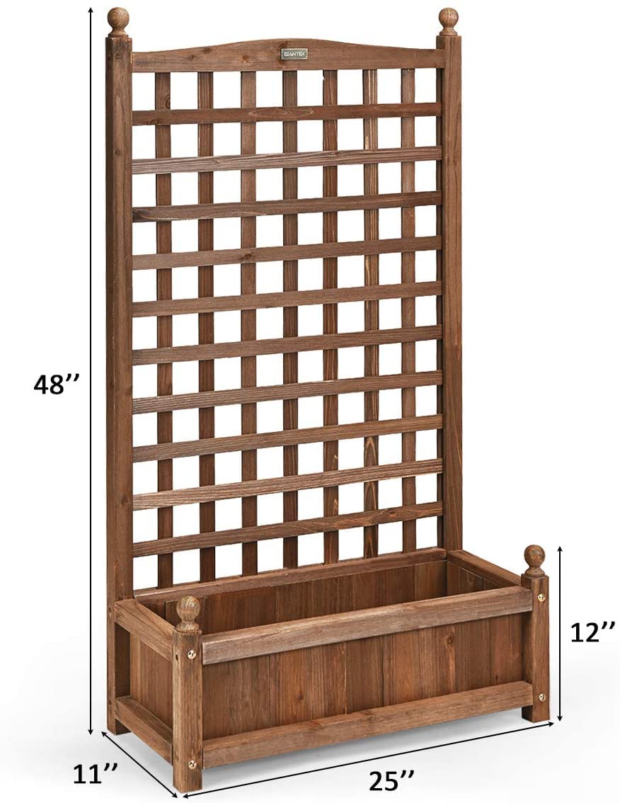 GRAFFY Wooden Raised Garden Bed with Trellis - Outdoor Planter Box for Climbing Plants, Vegetables & Flowers - Free Standing Elevated Planter with Drainage Holes - Perfect for Patio, Backyard & Small Space Gardening