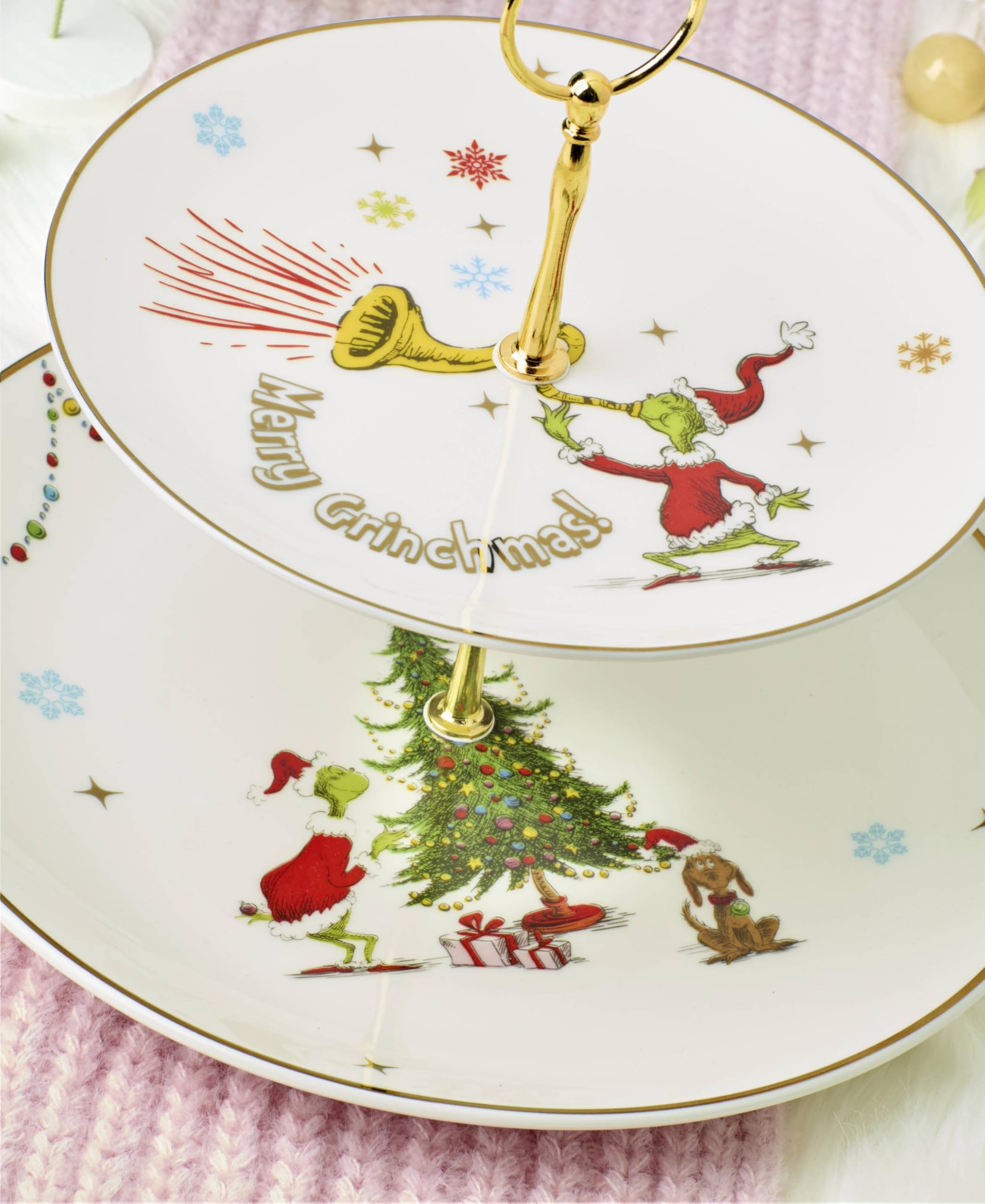 Lenox 897085 Merry Grinchmas 2-Tiered Serving Platter - Christmas Holiday Dinnerware Set for Festive Parties & Buffet Entertaining