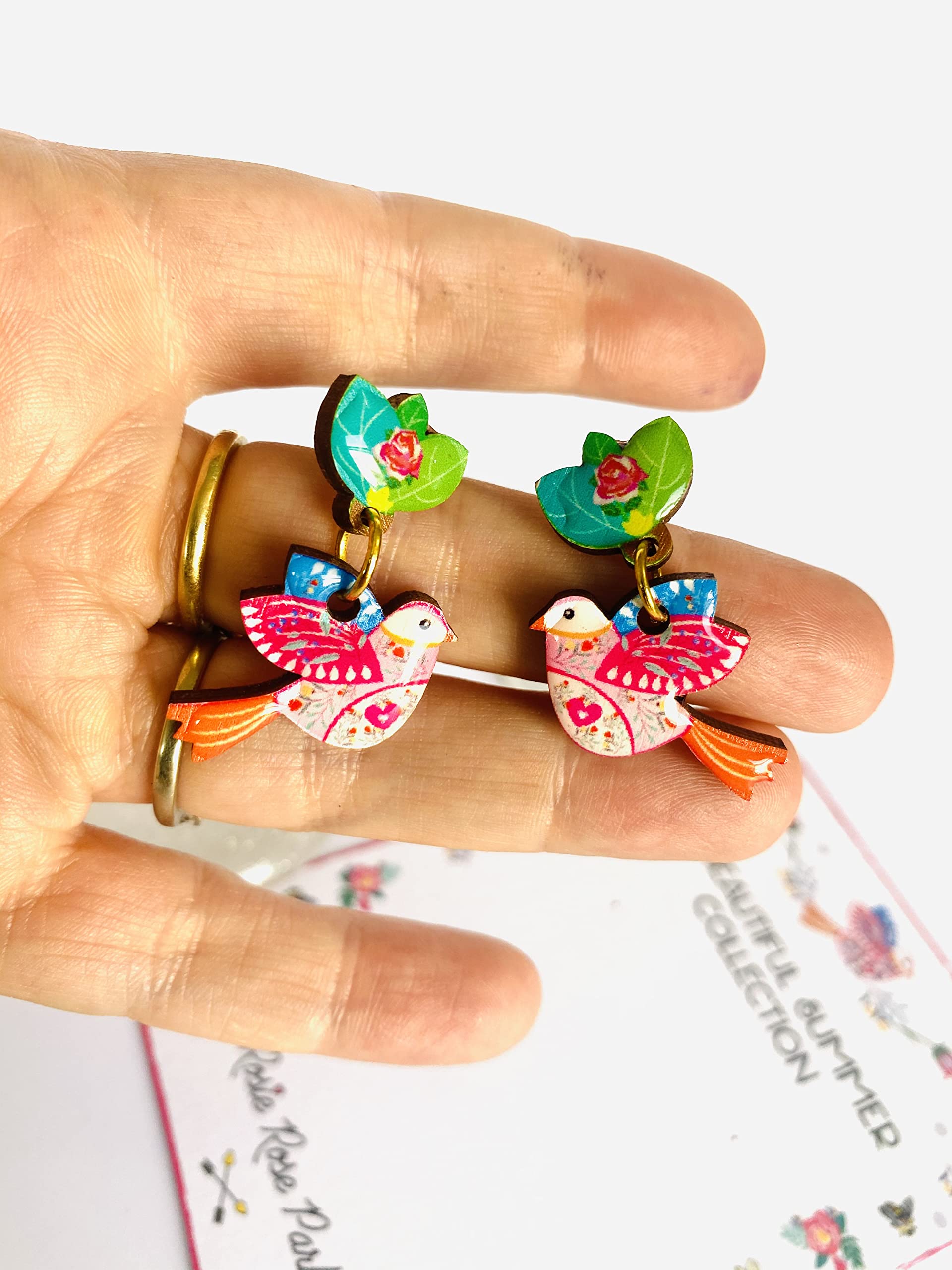 Colorful Bird Earrings for Women - Small Statement Jewelry, Bird Lover Gifts, Leaf & Floral Pastel Summer Earrings - Perfect for Weddings, Parties & Everyday Wear