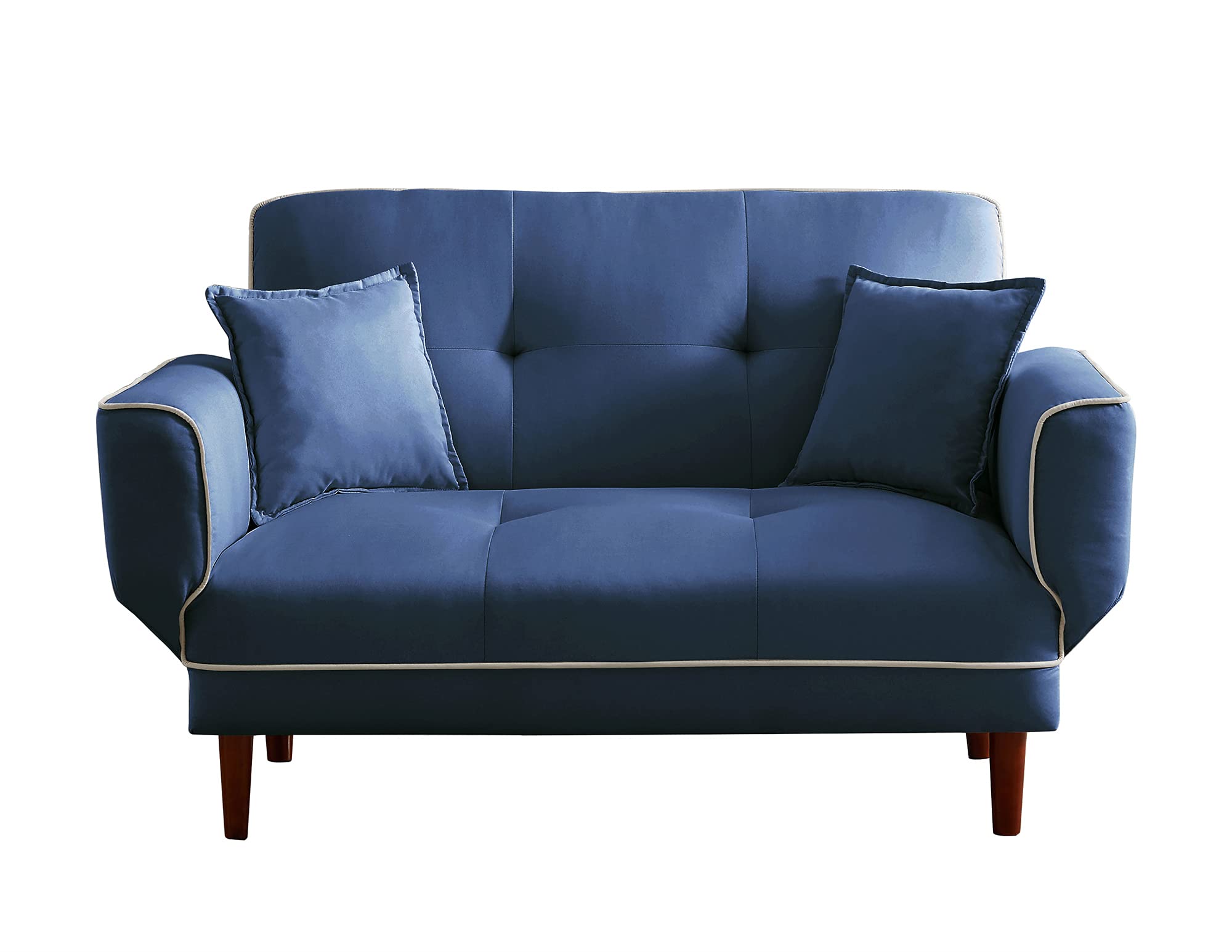 Convertible Futon Sofa Bed - Twin Size Sleeper Couch with Adjustable Armrests, 5-Position Recliner & Wooden Legs - Navy Blue Modern Loveseat for Small Spaces - Perfect for Apartments, Dorms & Living Rooms (Includes 2 Decorative Pillows)