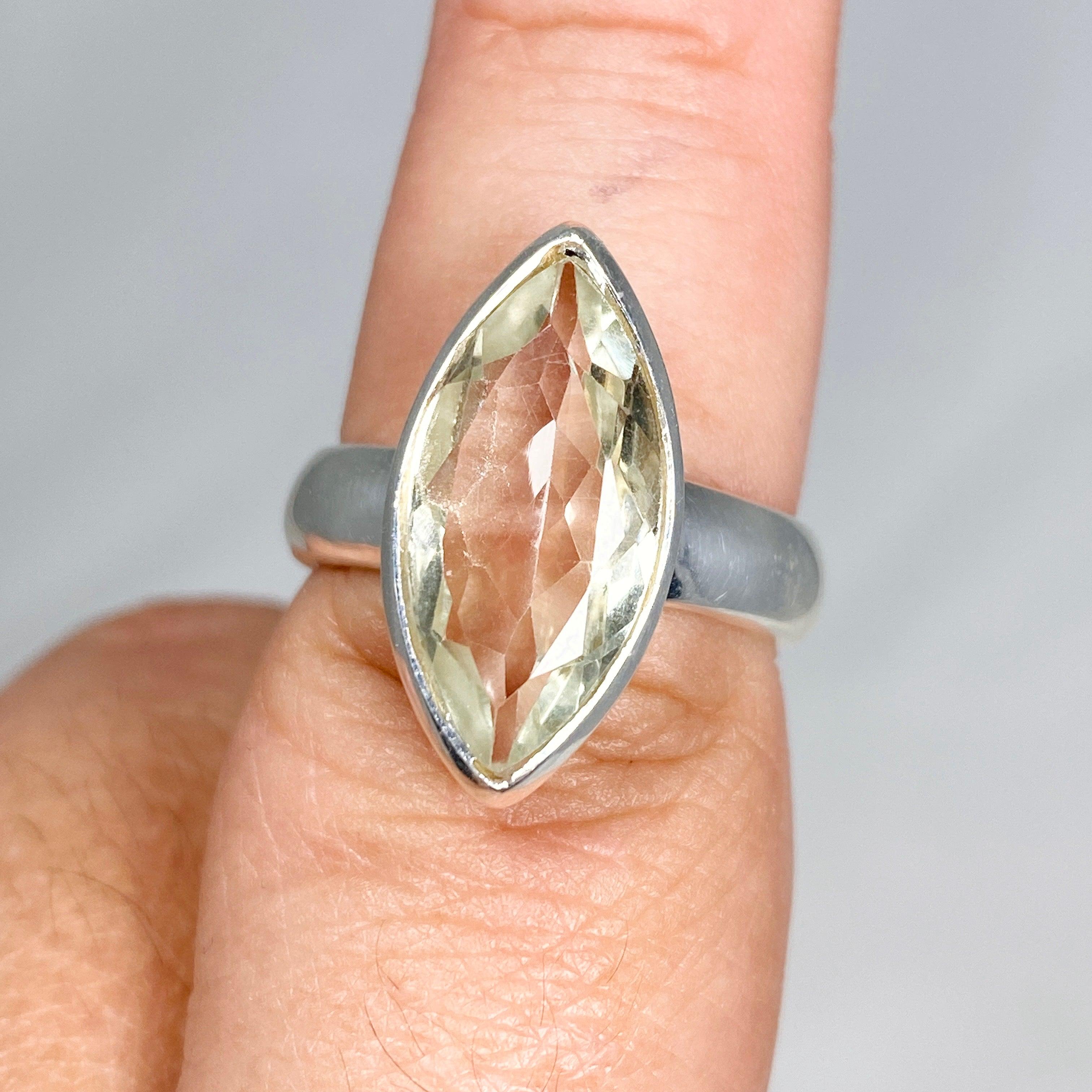 Prasiolite (Green Amethyst) Marquise Faceted Ring - Size 9 - KRGJ3172 - Elegant Jewelry for Weddings, Parties & Special Occasions