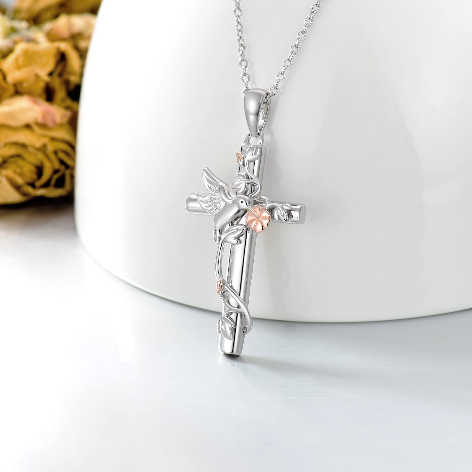 925 Sterling Silver Cross Pendant Necklace for Women - Hummingbird, Bee, Ladybug, Tree of Life, Butterfly & Irish Claddagh Charm Necklace Jewelry Gift for Her | Perfect for Birthday, Anniversary, Valentine's Day & Everyday Wear