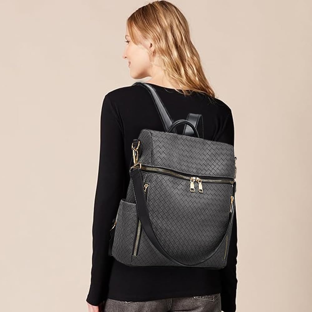 Stylish PU Leather Convertible Backpack Purse for Women - 2-Piece Travel Satchel & Handbag Set - Perfect for Daily Commute, Work, and Weekend Getaways